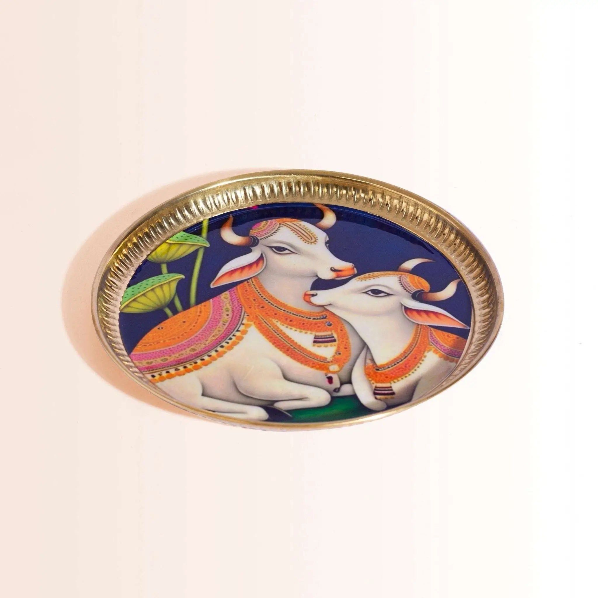 Complete Diwali Puja Gift Set with Cow & Calf Thali in Premium Pink Box