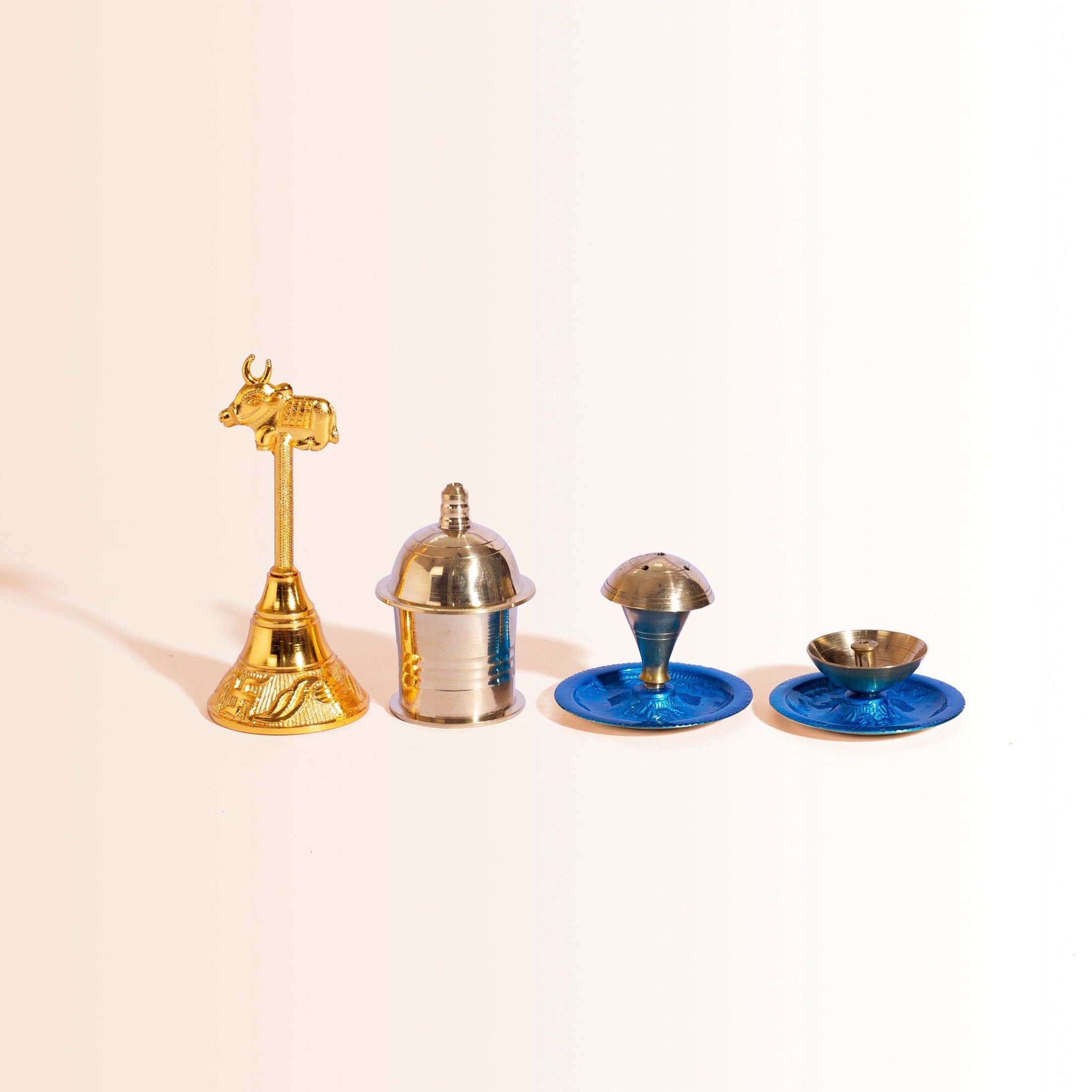 Complete Diwali Puja Gift Set with Cow & Calf Thali in Premium Pink Box