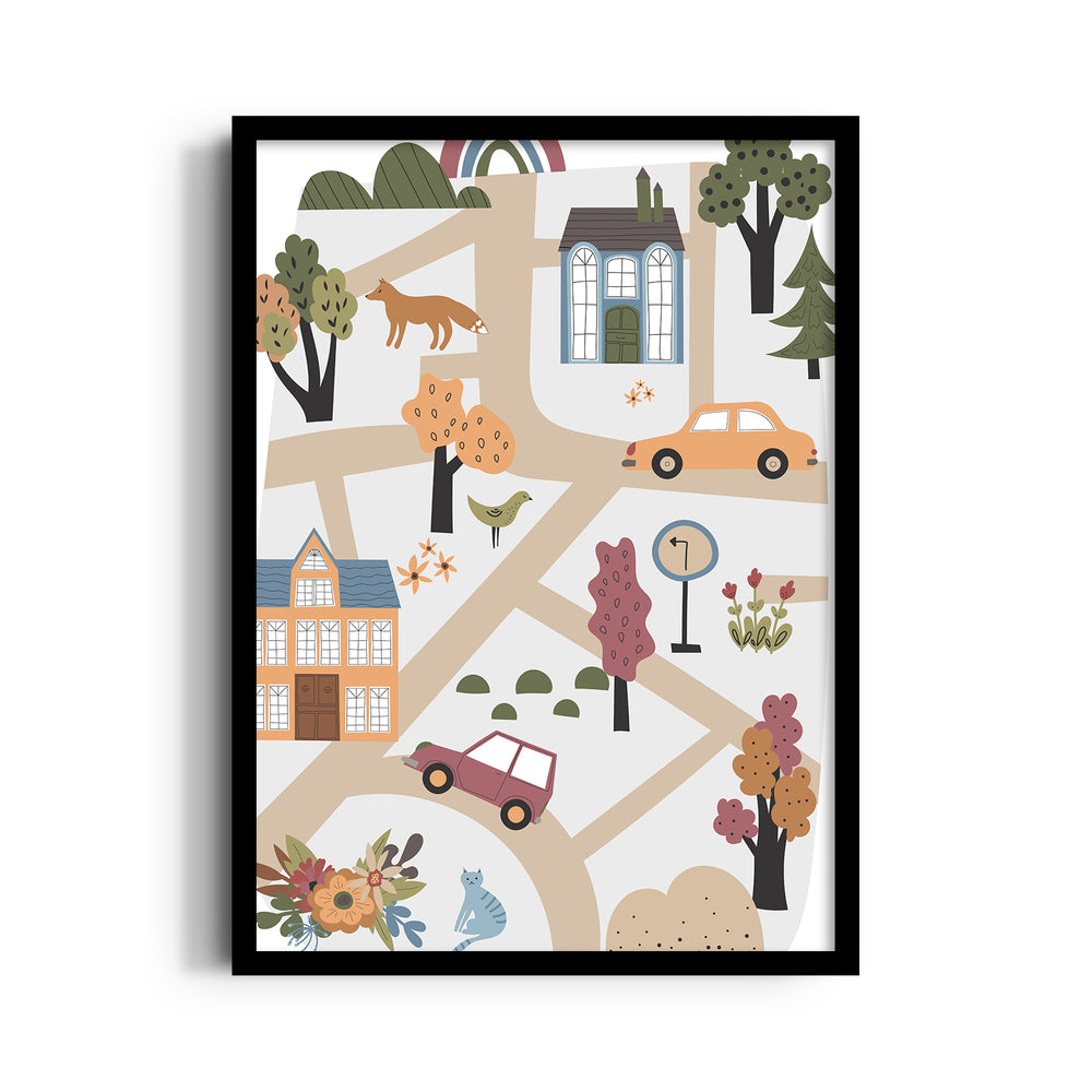 Whimsical Village Paths - street map wall art