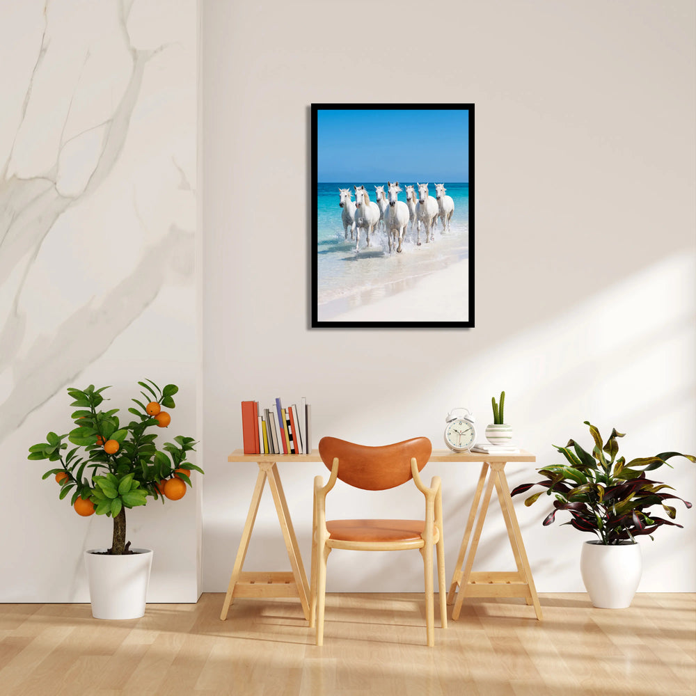 Azure Shoreline Sprint — 7 Horses Vastu Art
