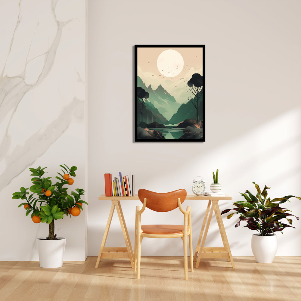 Emerald Valley Moonrise – Landscape Modern Wall Art - Pillow Fights