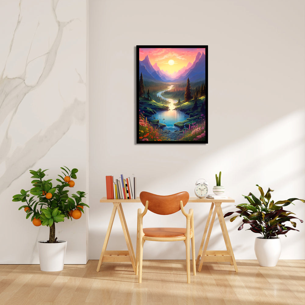 Eternal Sunrise Valley River - Landscape Modern Wall Art