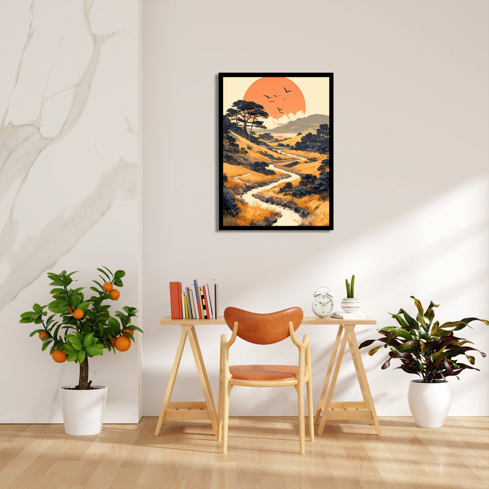 Golden River Sunset Path – Landscape Modern Wall Art - Pillow Fights