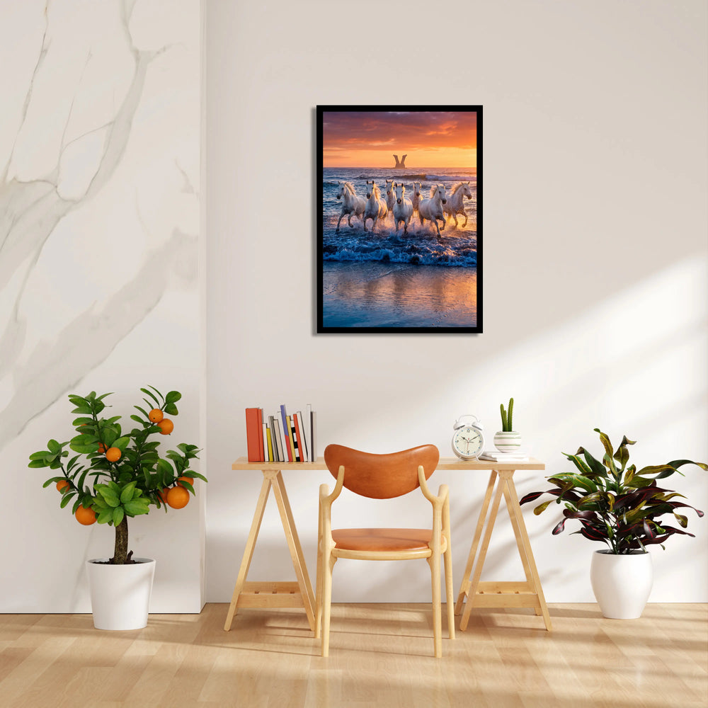 Majestic Shoreline Sprint - 7 Horses Wall Art