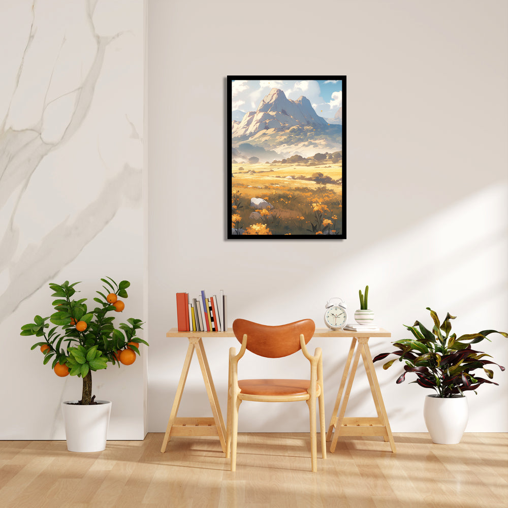 Golden Meadow Mountain Vista – Landscape Modern Wall Art - Pillow Fights