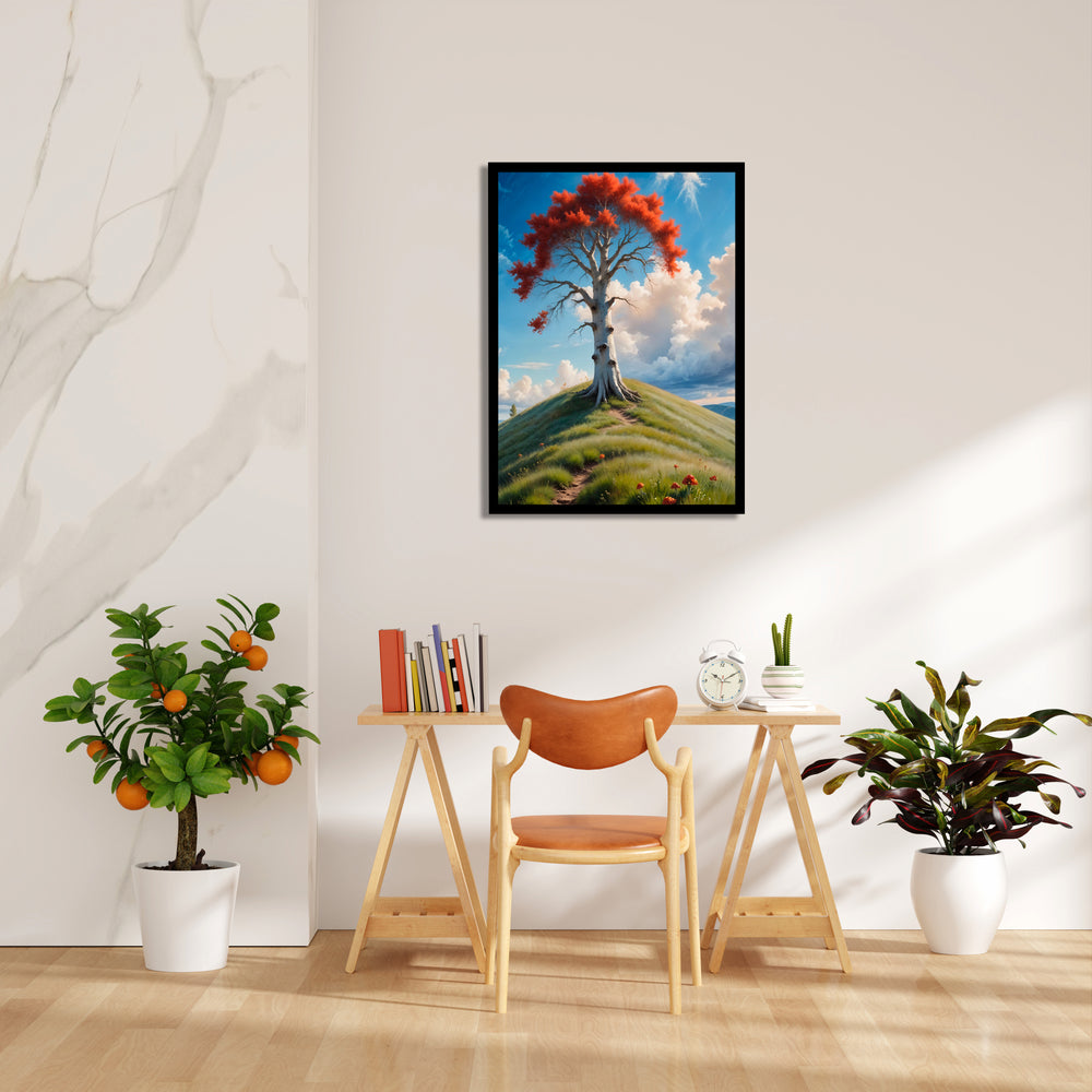 Scarlet Crown Hilltree – Landscape Modern Wall Art - Pillow Fights
