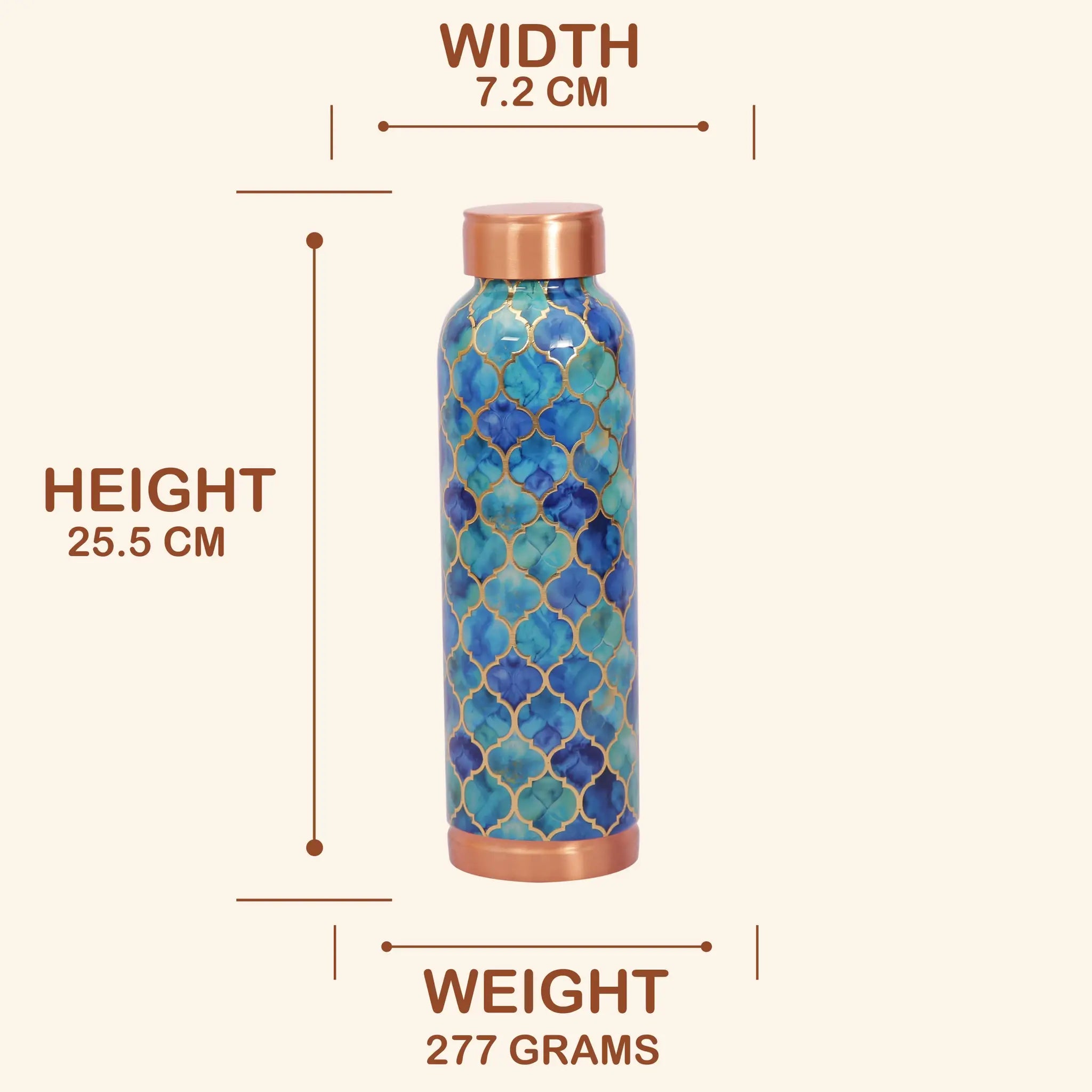 Oceanic Blue Moroccan Print Copper Bottle, 900 ml