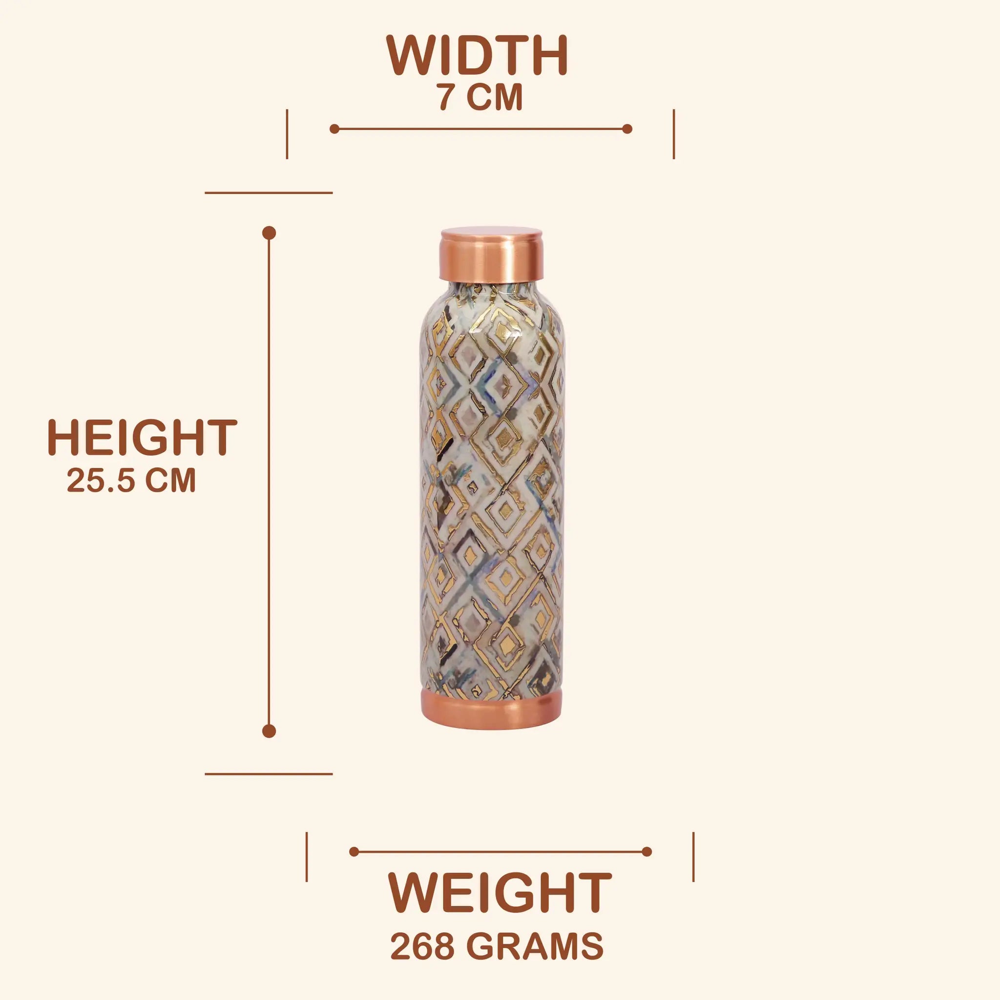 Modern Grey Barfi Geometric Print Copper Bottle, 900 ml