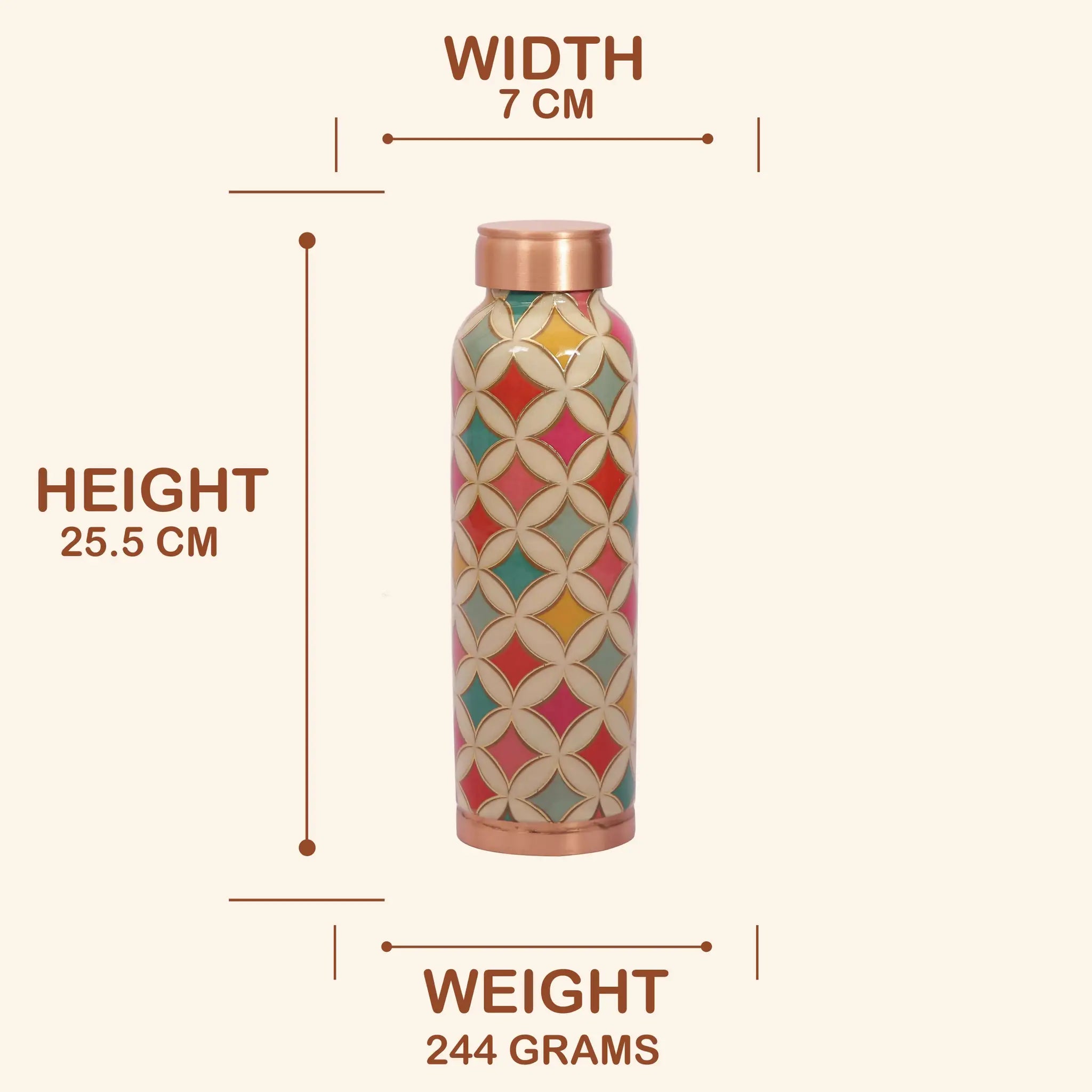 Vibrant Geometric Floral Copper Bottle, 900 ml