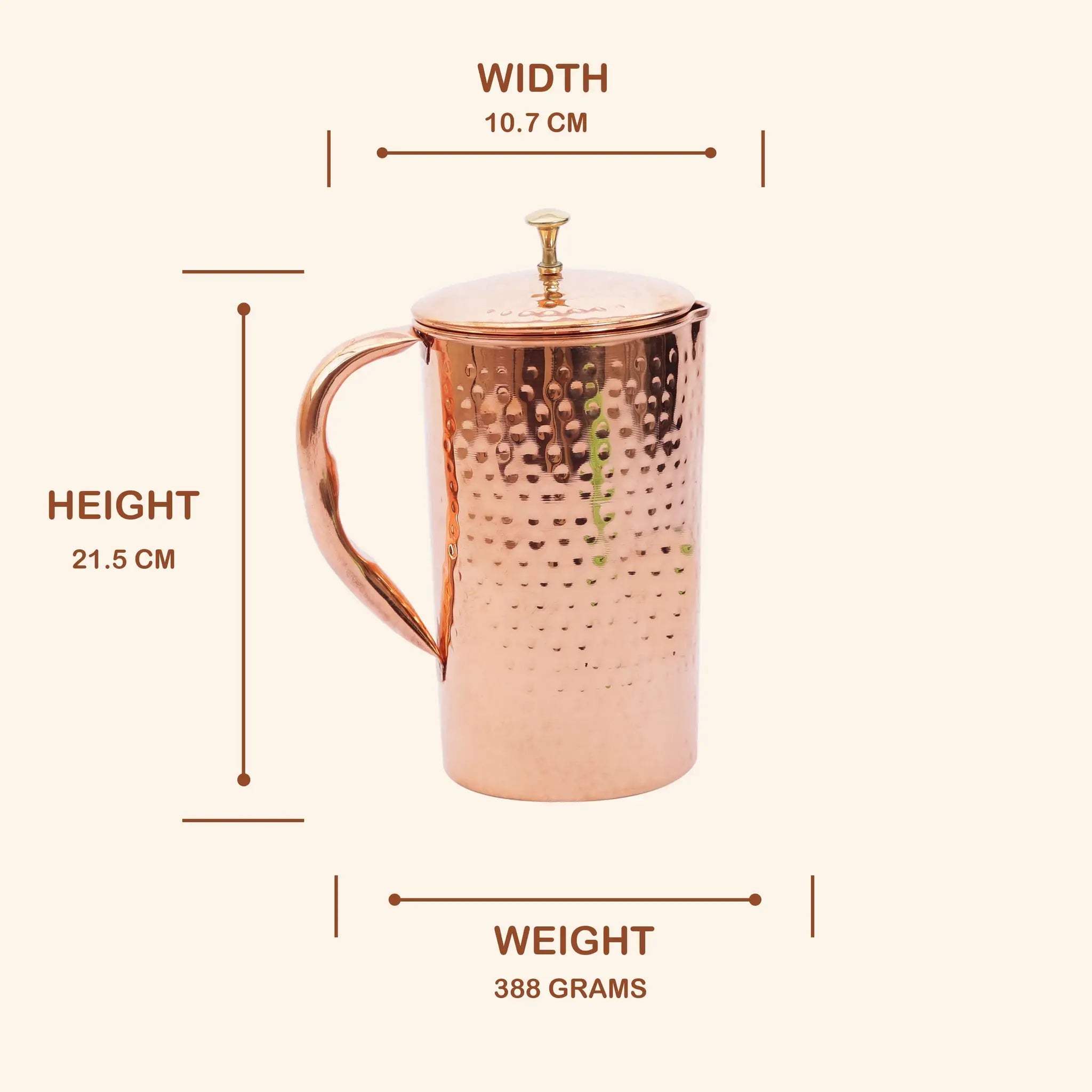 Classic Hammered Copper Jug with Lid (1 Litre) | For Ayurvedic Water & Elegant Serving