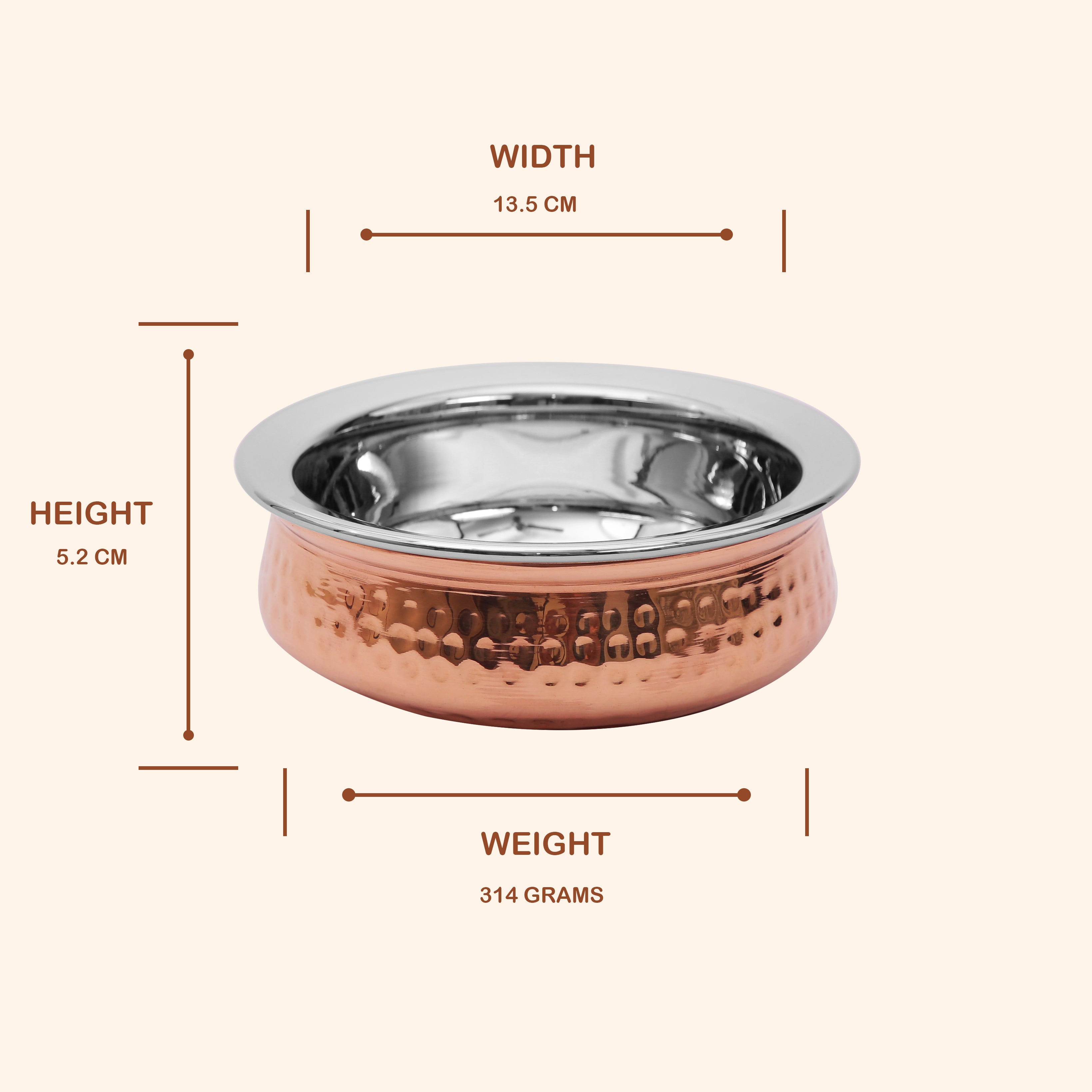 Traditional Hammered Copper & Steel Serving Handi