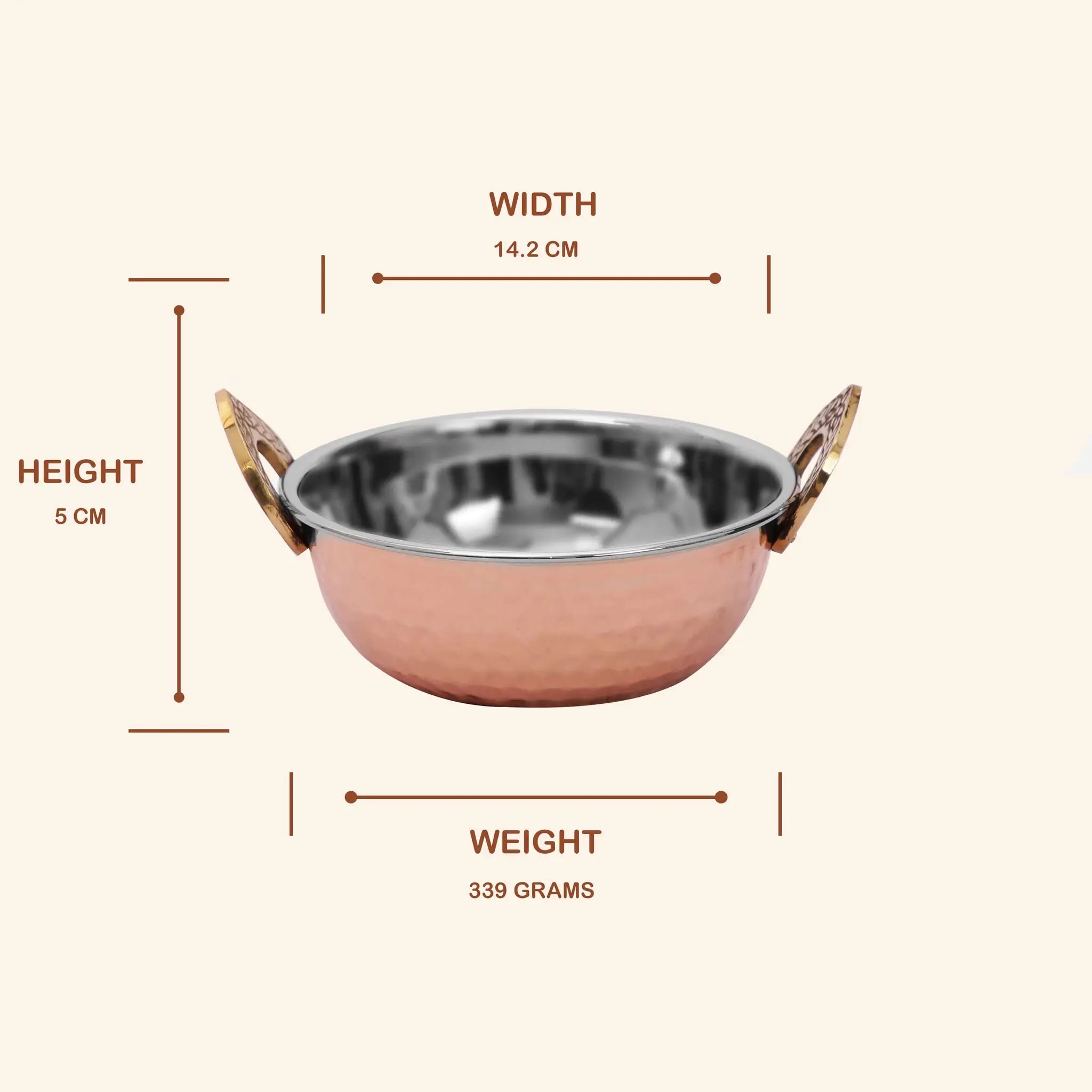 Traditional Copper & Steel Serving Kadai (Indian Wok) with Brass Handles