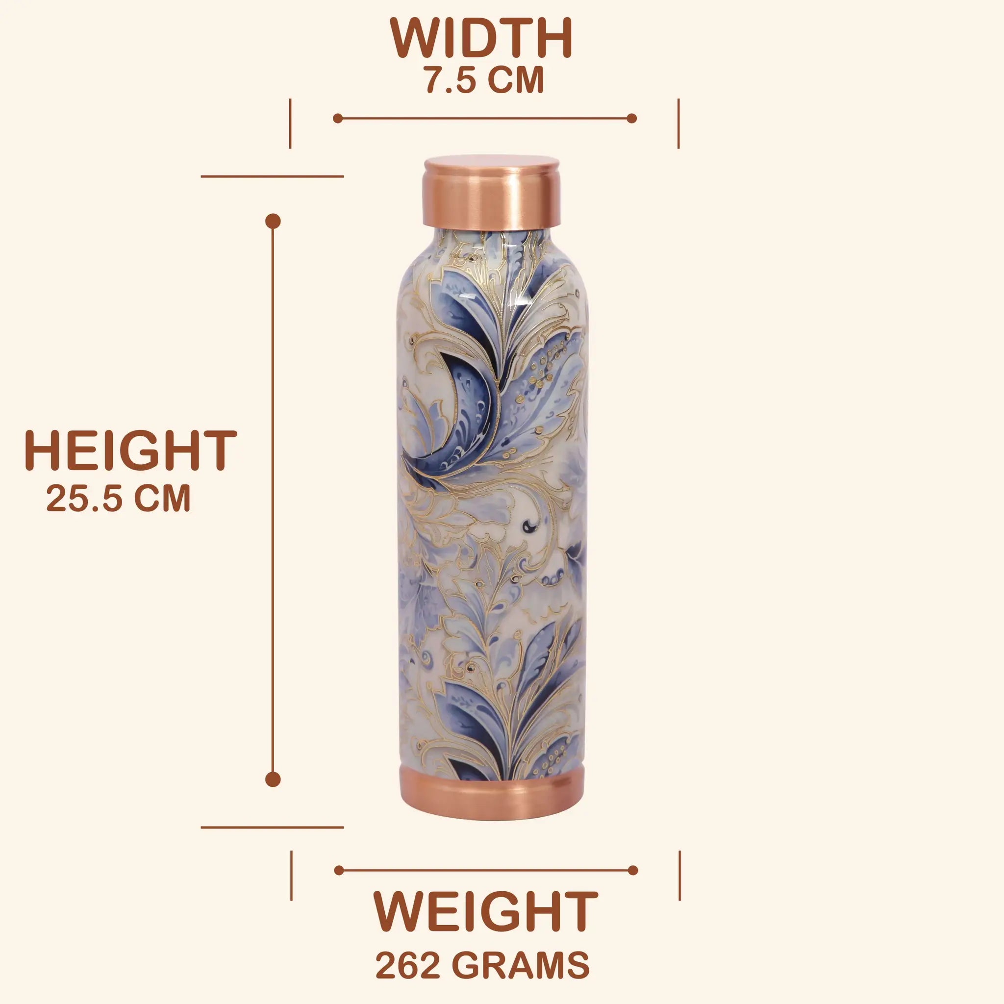 Elegant Grey Blue Marble Print Copper Bottle, 900 ml