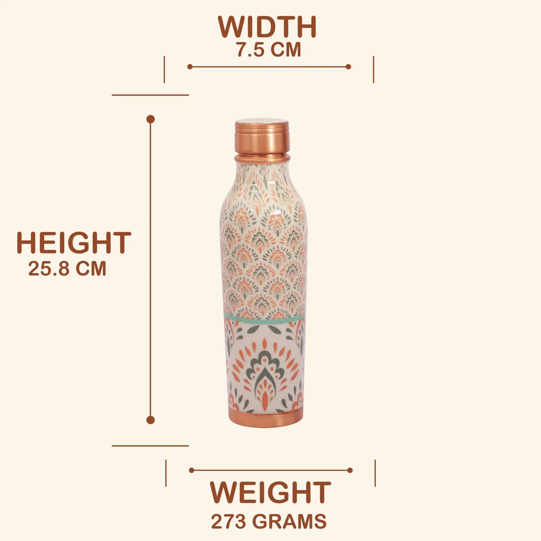 Traditional Green & Orange Floral Copper Bottle, 900 ml