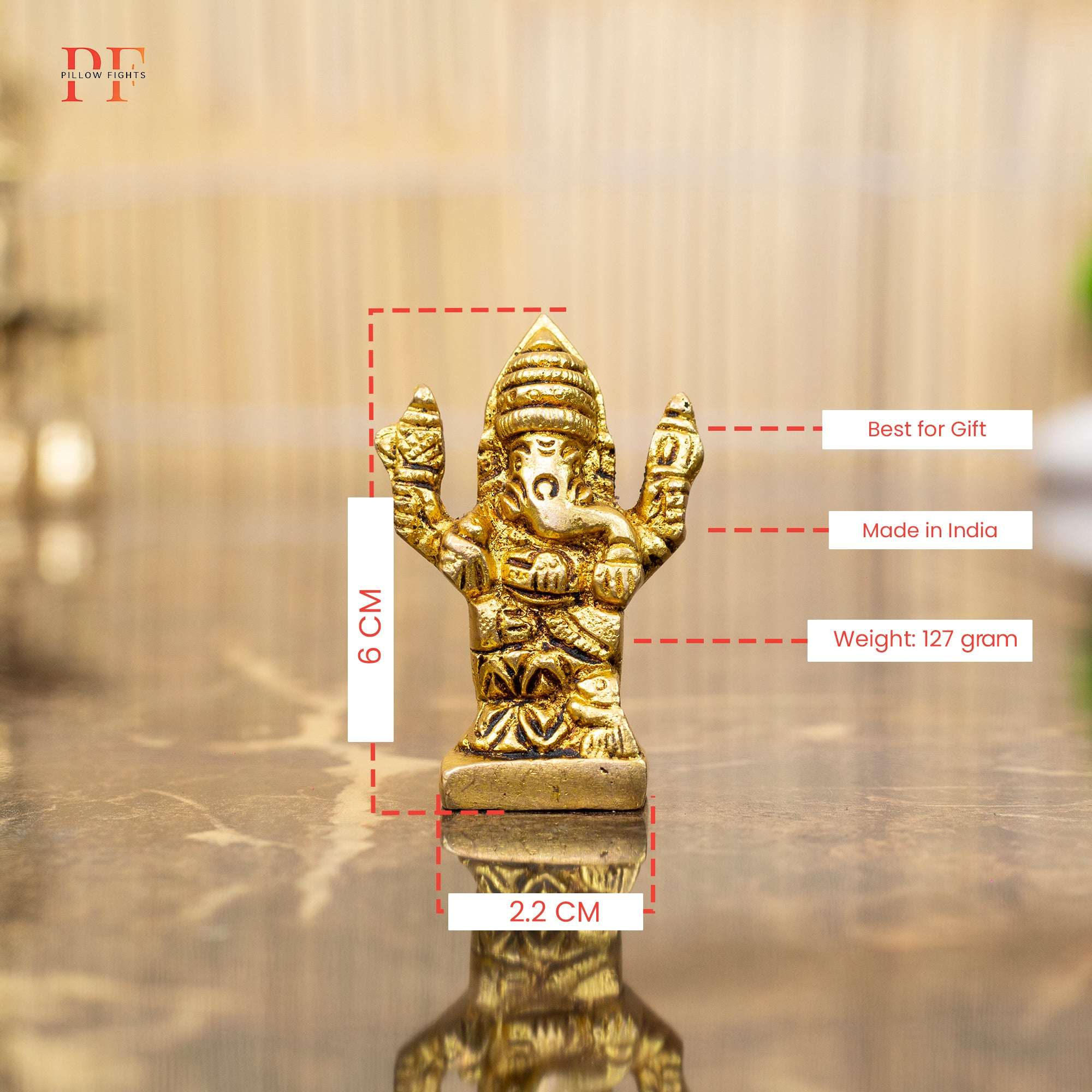 Compact Brass Standing Ganesha Idol