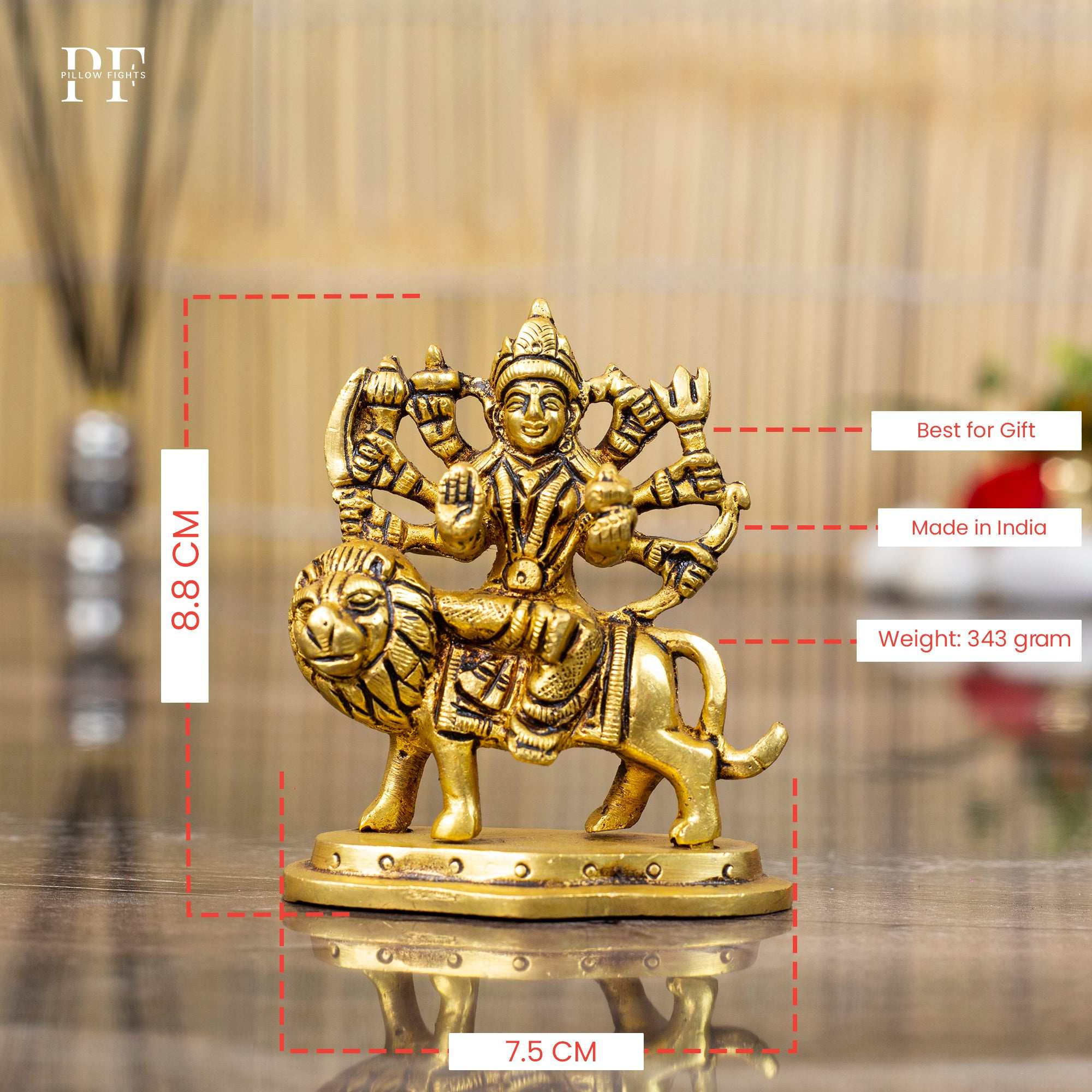 Powerful Brass Goddess Durga Idol on Lion