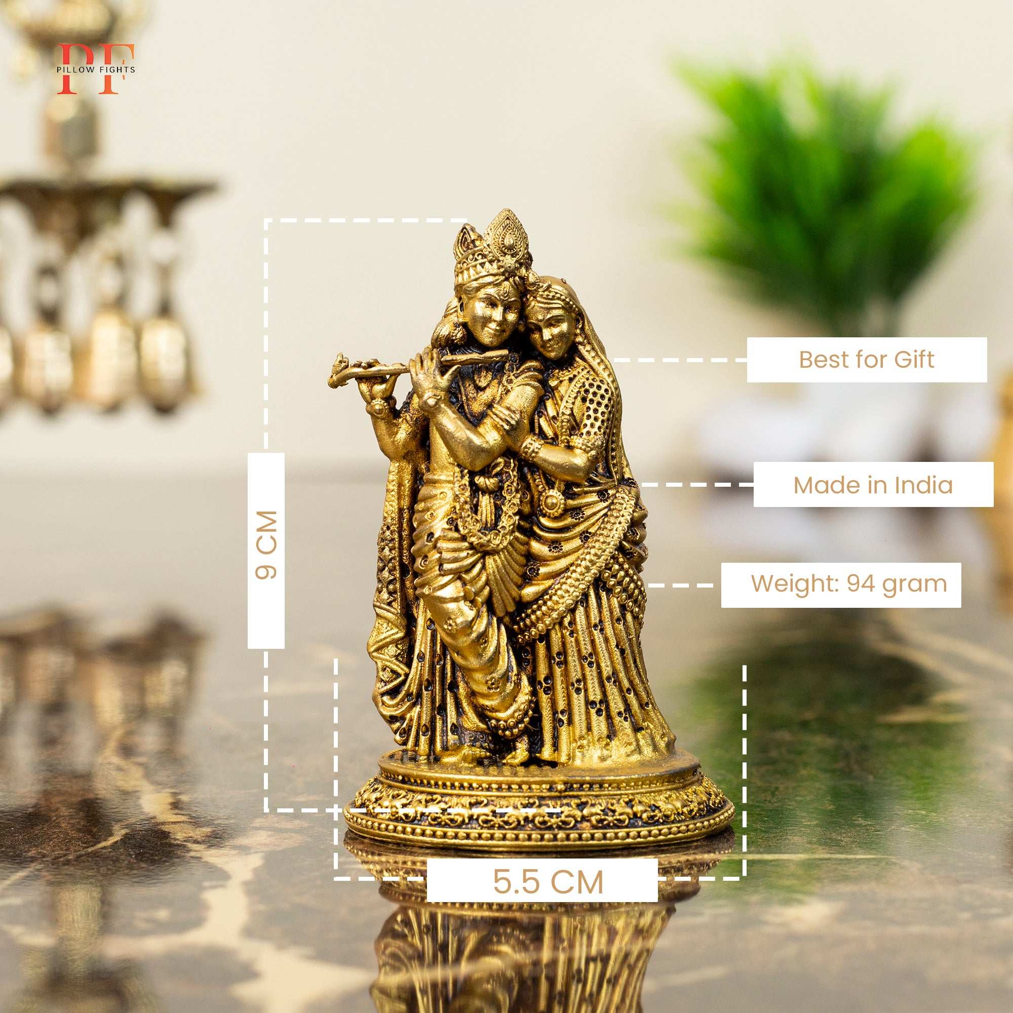 Romantic Brass Radha Krishna Idol | Divine Couple with Flute Statue