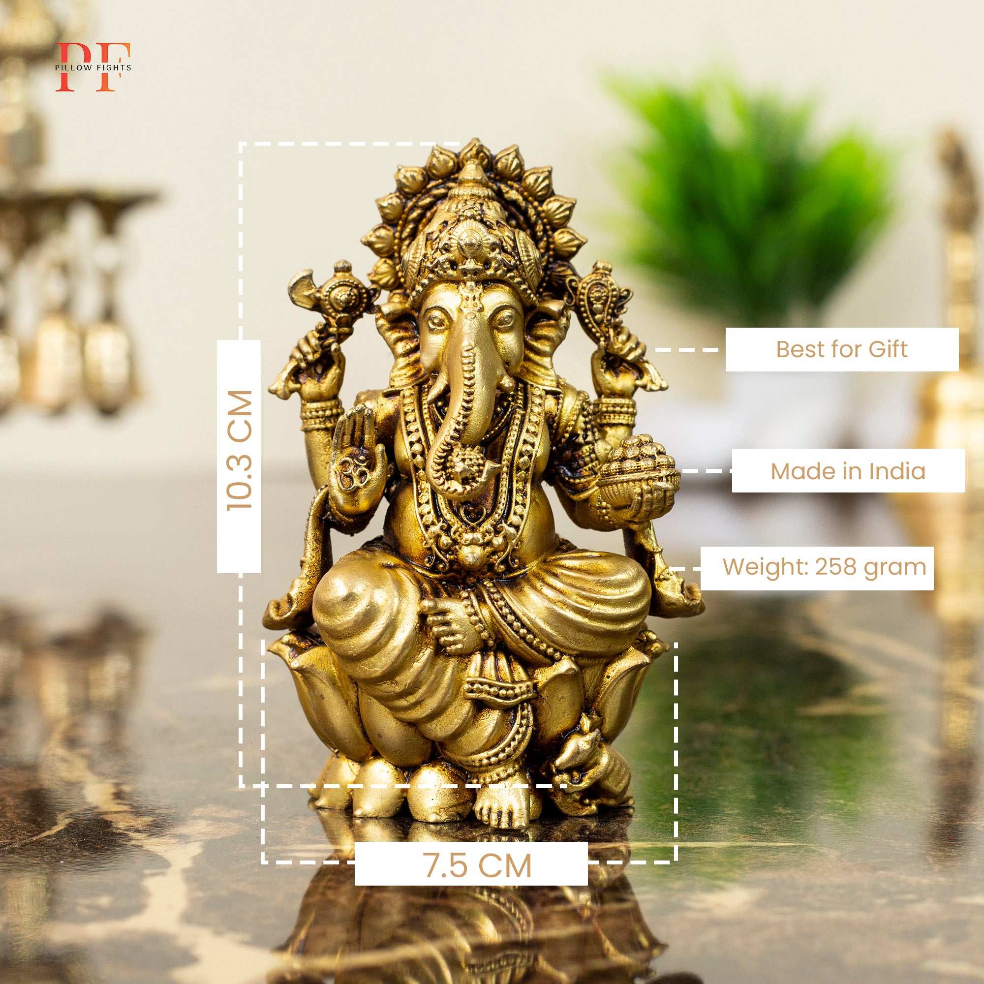 Handcrafted Brass Lord Ganesha Idol on Lotus