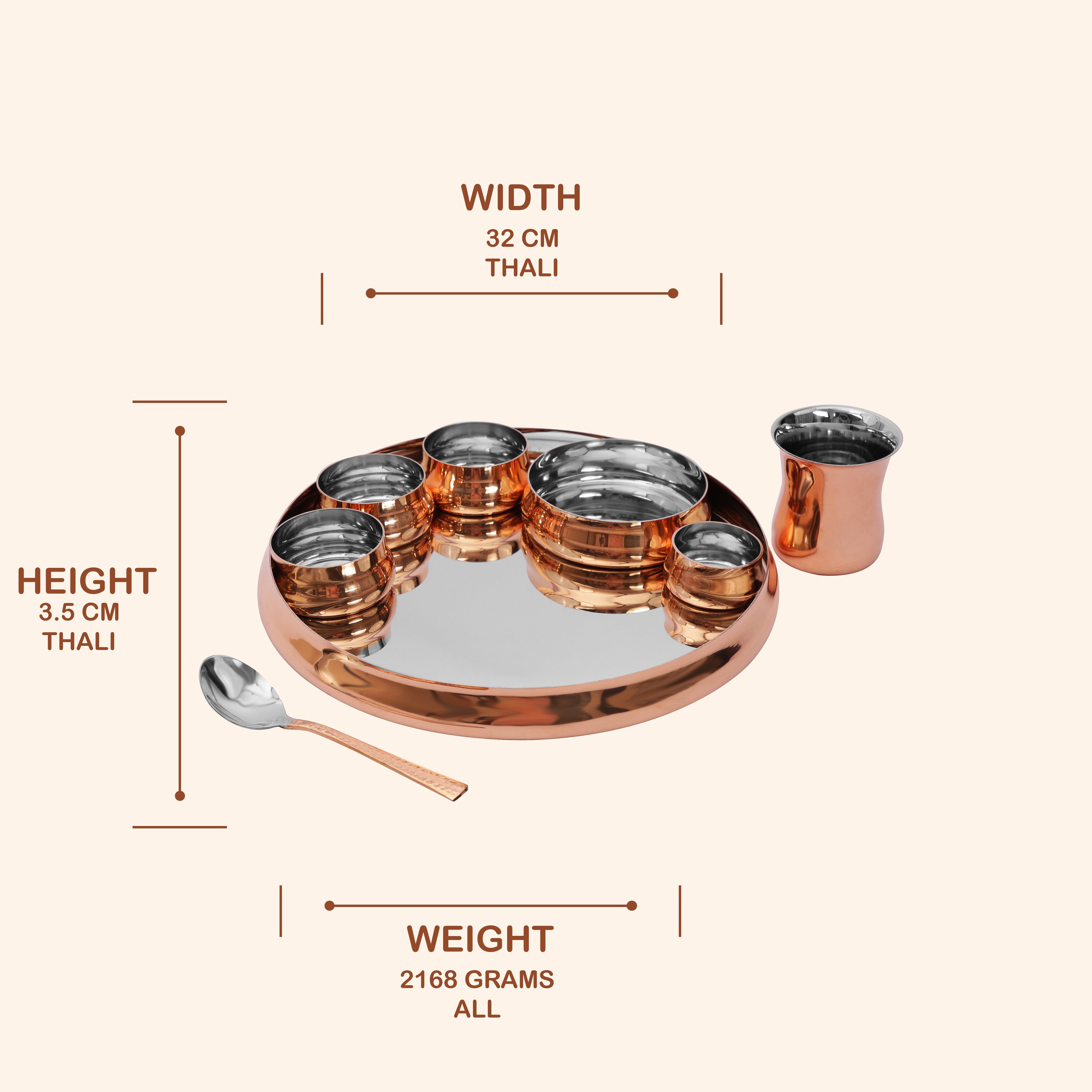 Complete 8-Piece Copper & Steel Thali Dinner Set | For Festive Dining & Gifting