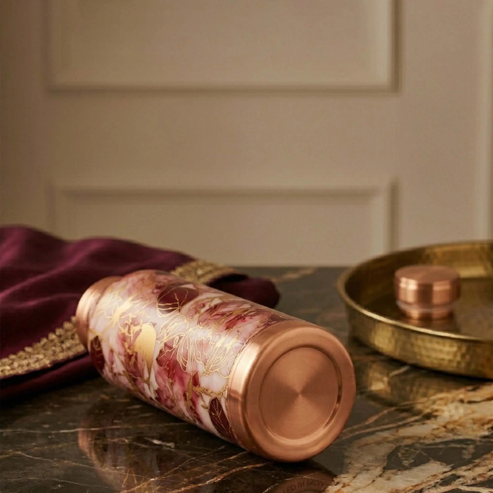 Maroon & Gold Leaf Copper Bottle