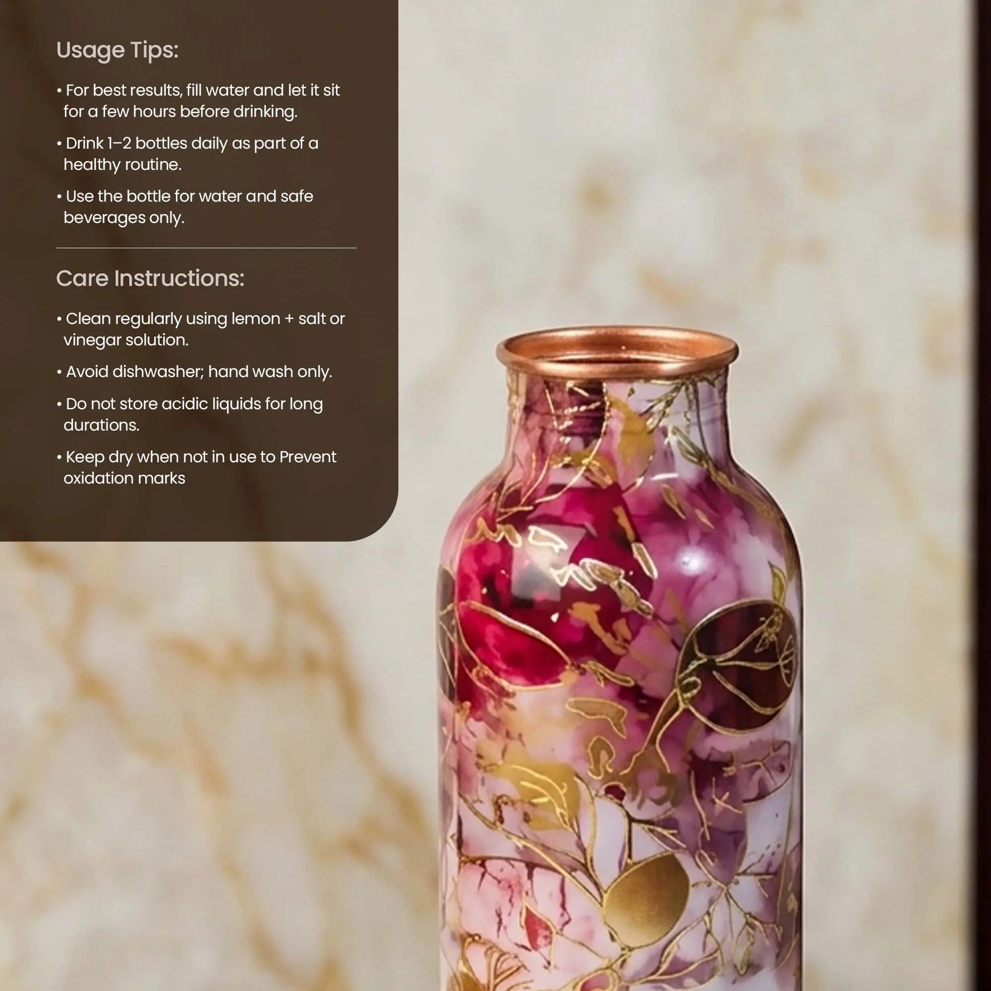 Maroon & Gold Leaf Copper Bottle
