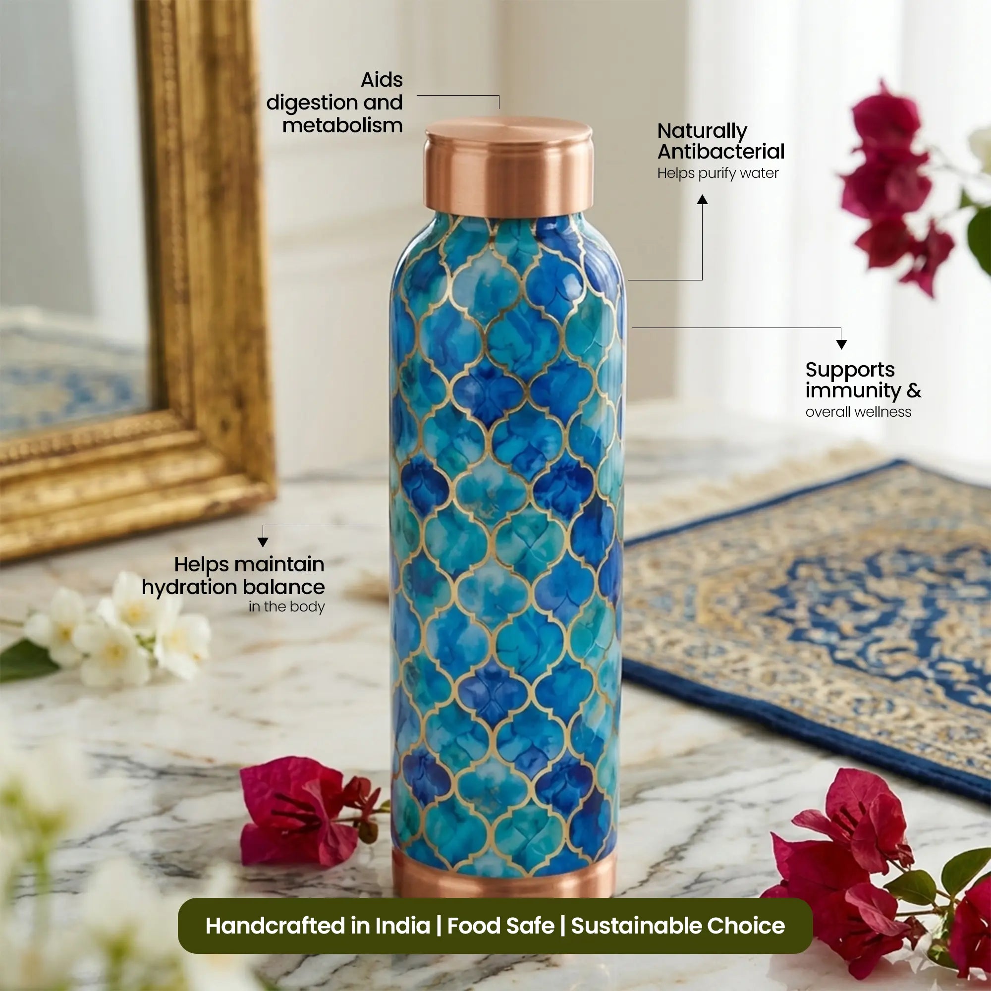 Oceanic Blue Moroccan Copper Bottle