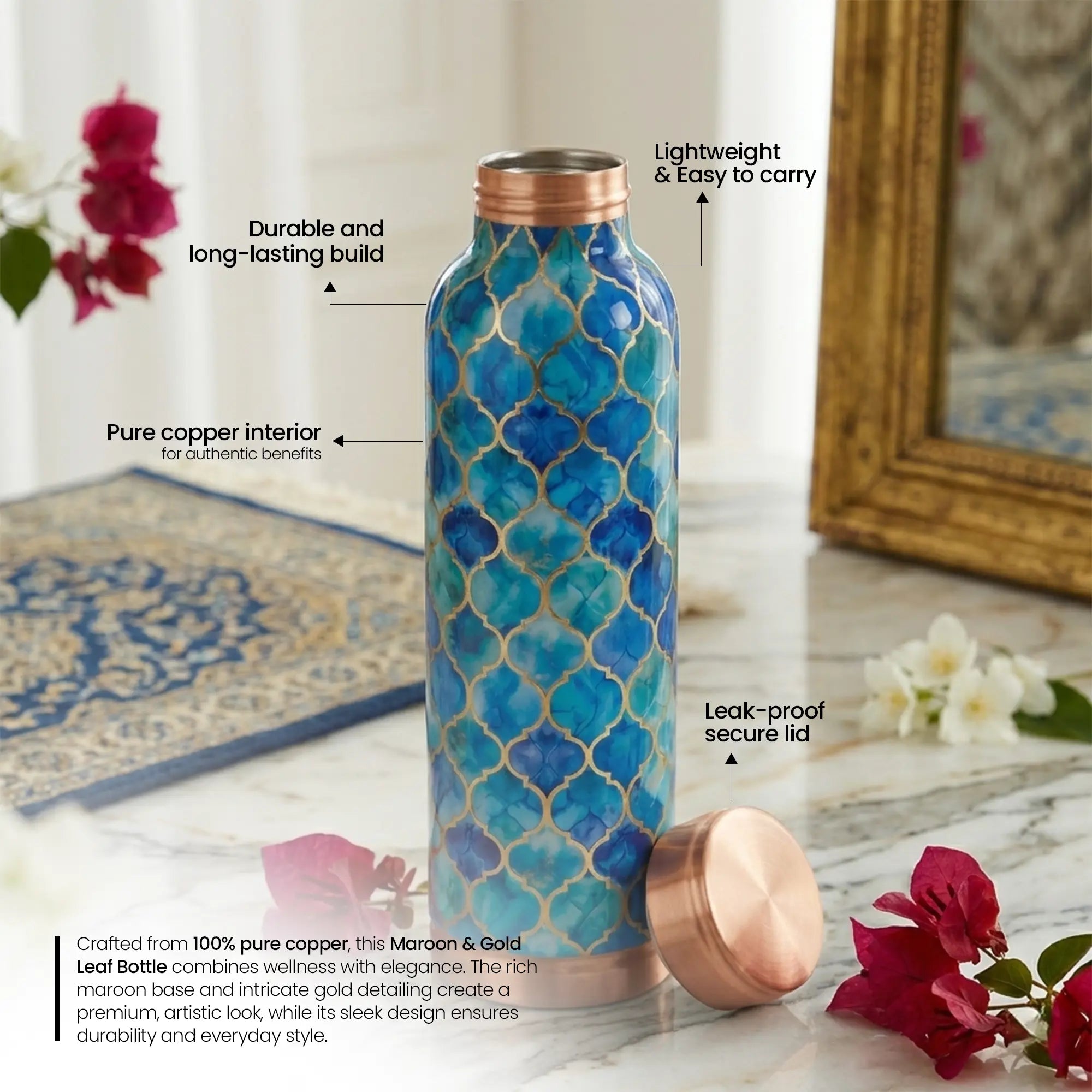 Oceanic Blue Moroccan Copper Bottle