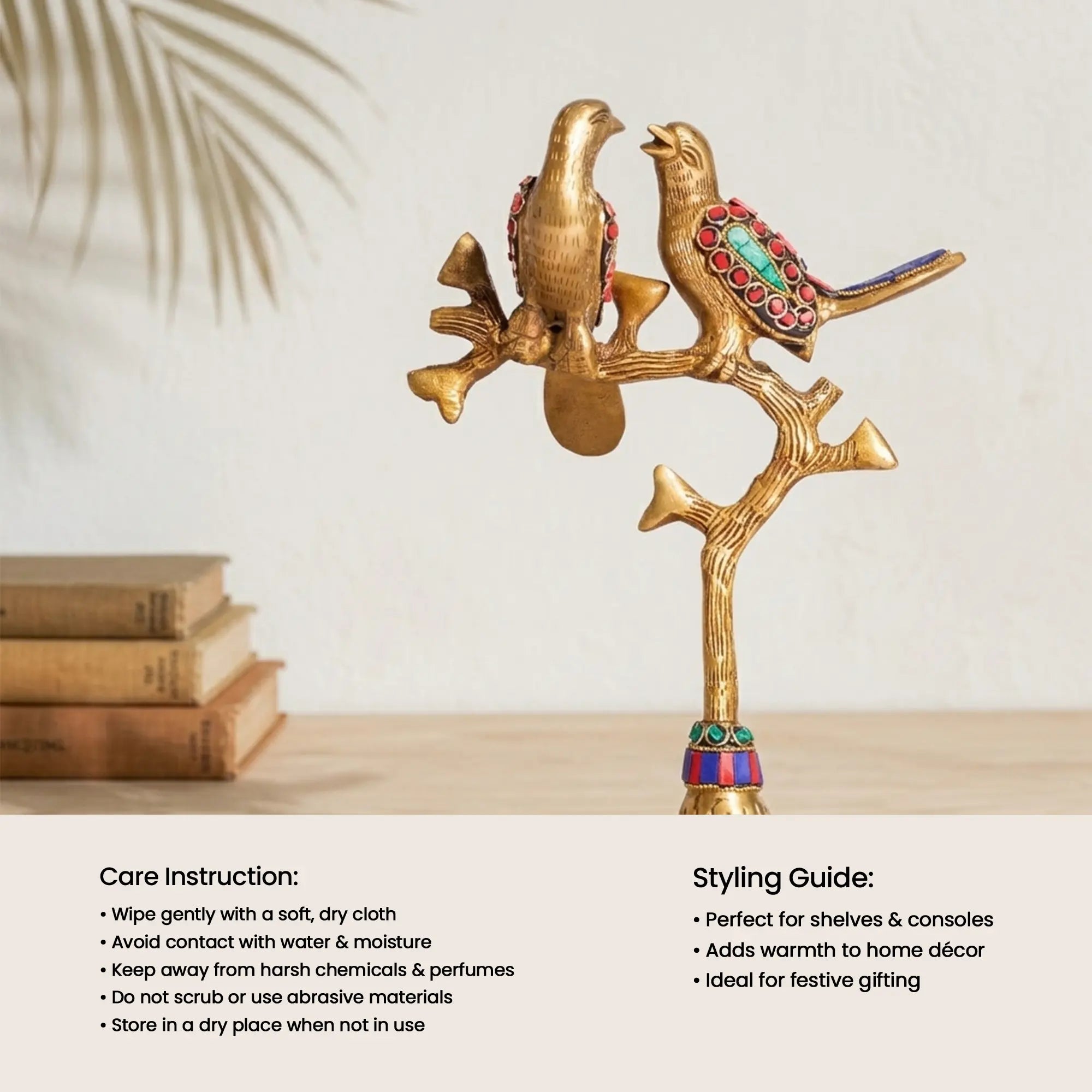 Twin Love Birds on Tree Brass Sculpture