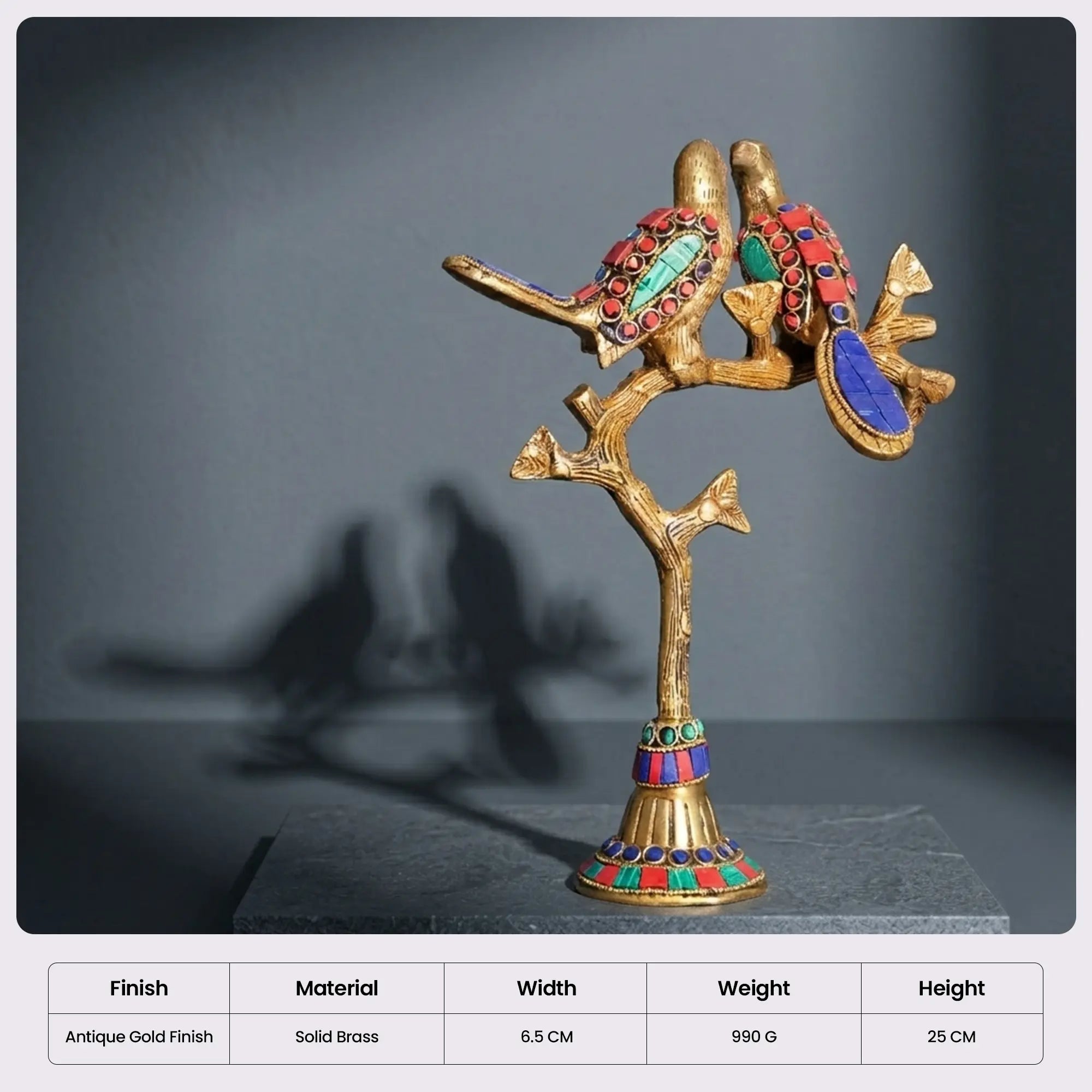 Twin Love Birds on Tree Brass Sculpture