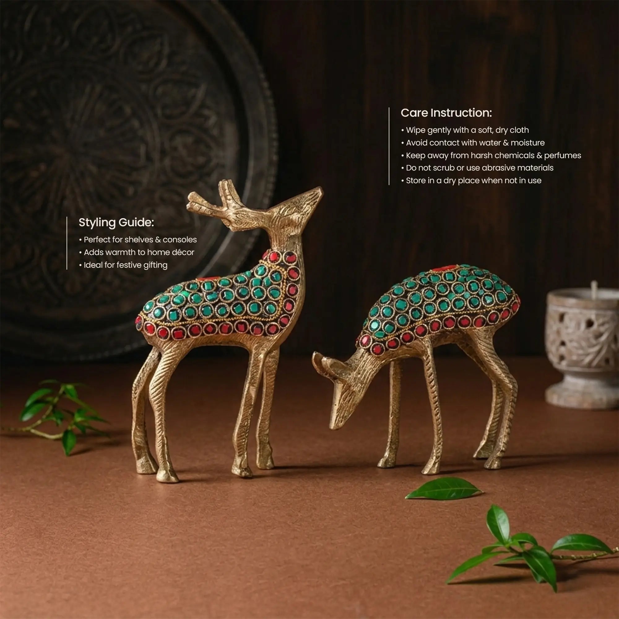 Meenakari Brass Deer Pair Sculptures