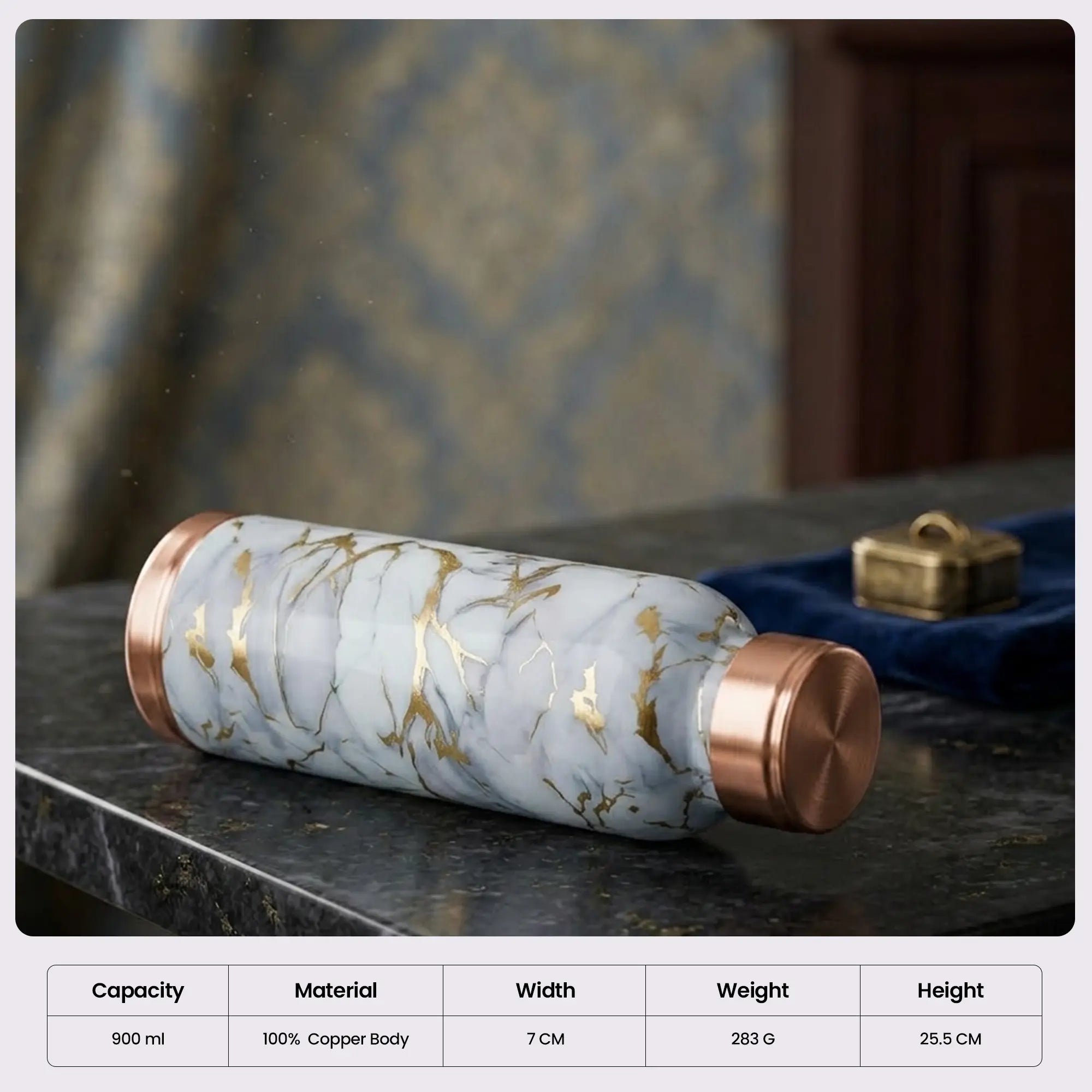 Grey Marble Gold Vein Copper Bottle