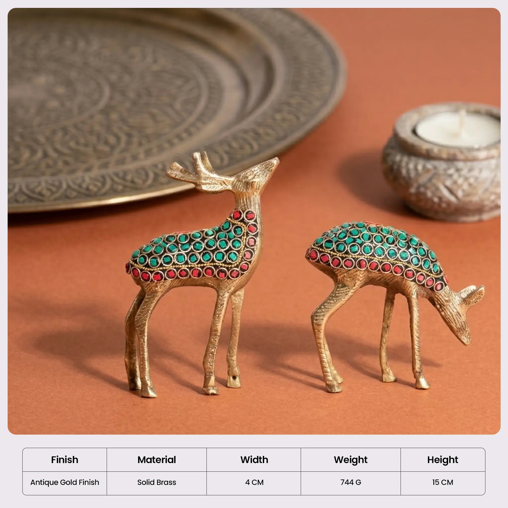 Meenakari Brass Deer Pair Sculptures