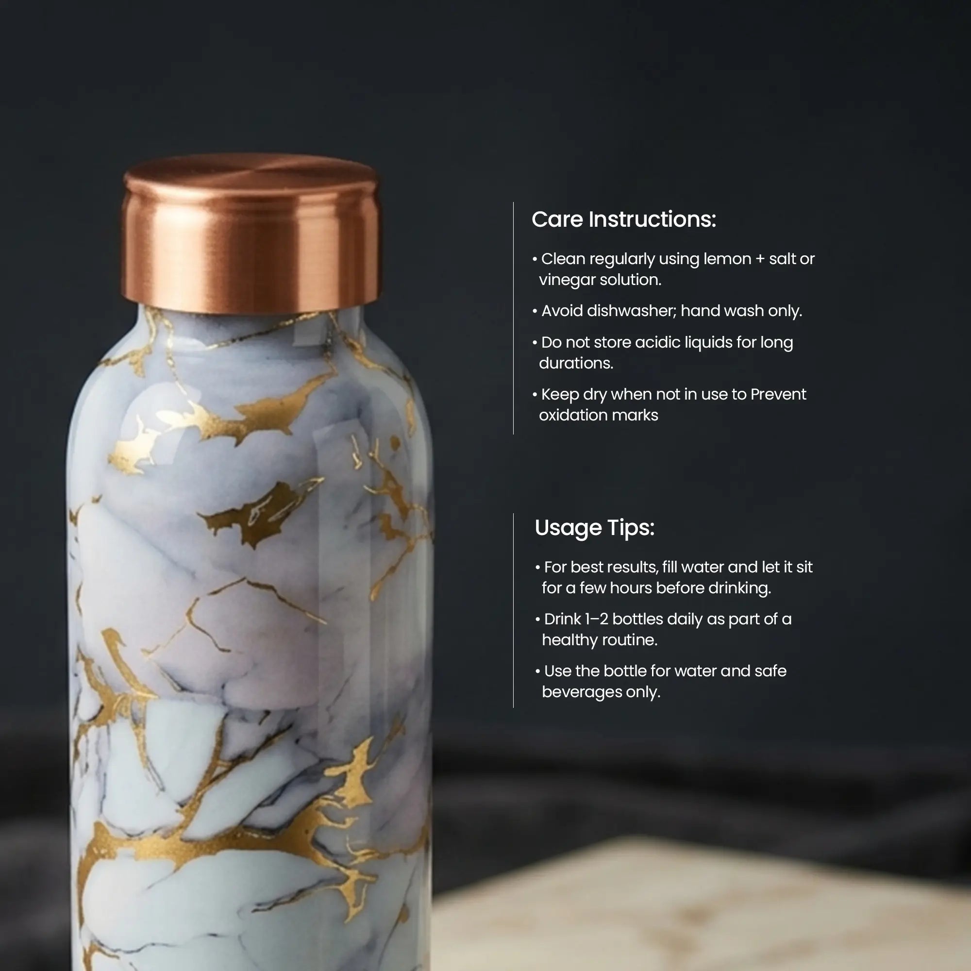 Grey Marble Gold Vein Copper Bottle