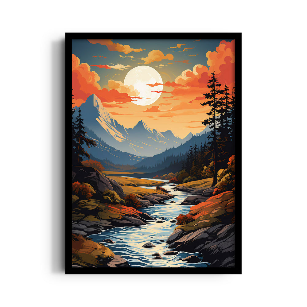 Autumn Moonlit Mountain Stream - Landscape Modern Wall Art - Pillow Fights