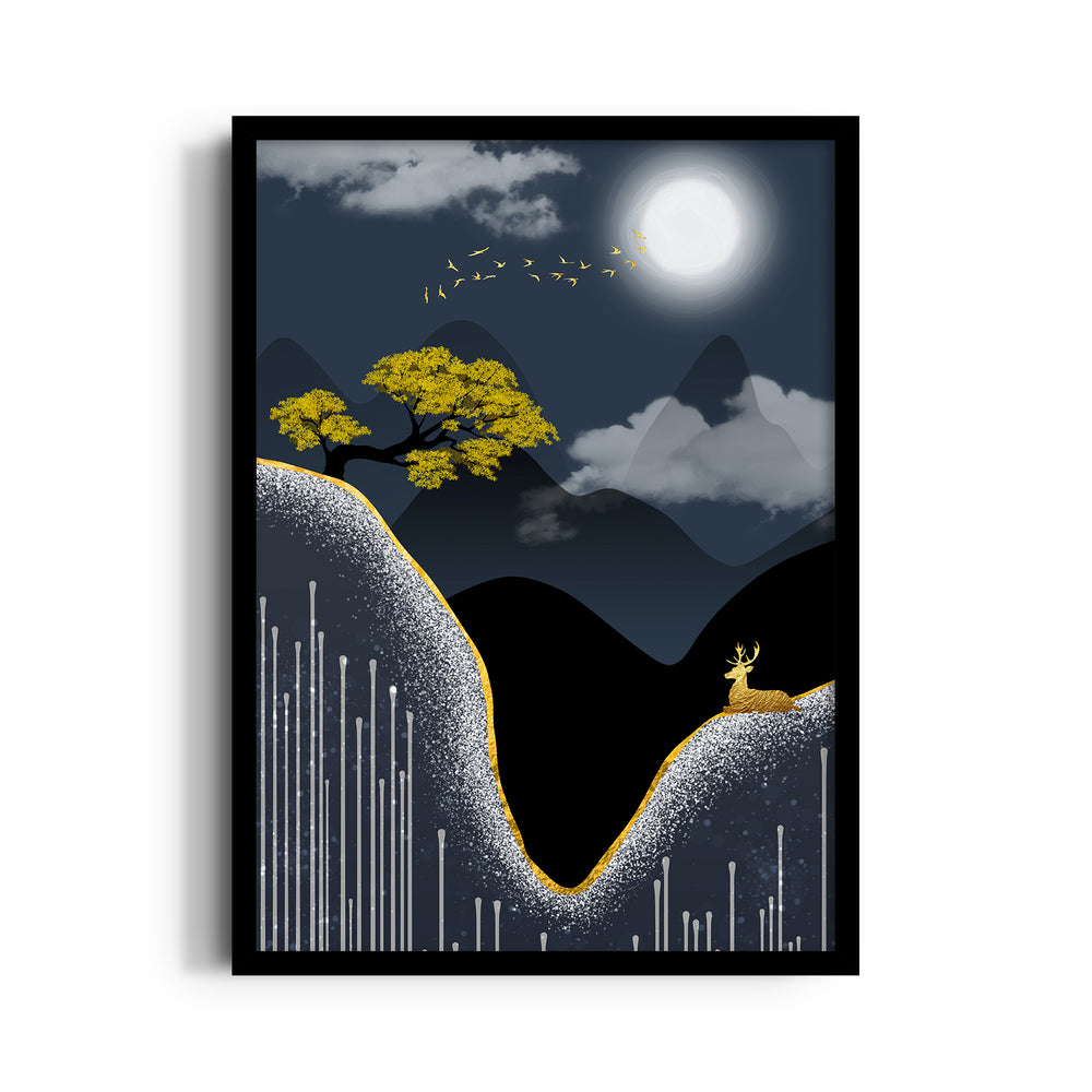 Moonlit Golden Valley – Landscape Modern Wall Art - Pillow Fights
