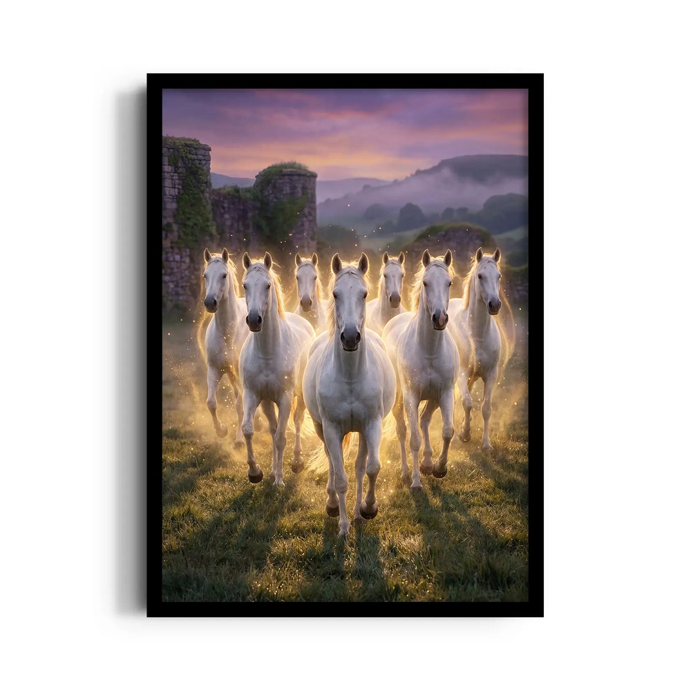 Golden Aura Victory — 7 Horses Vastu Art