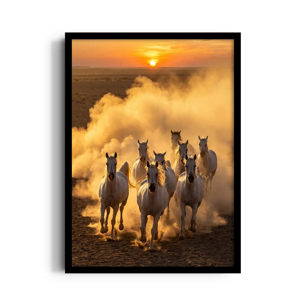 Desert Sunfire Gallop — 7 Horses Wall Art