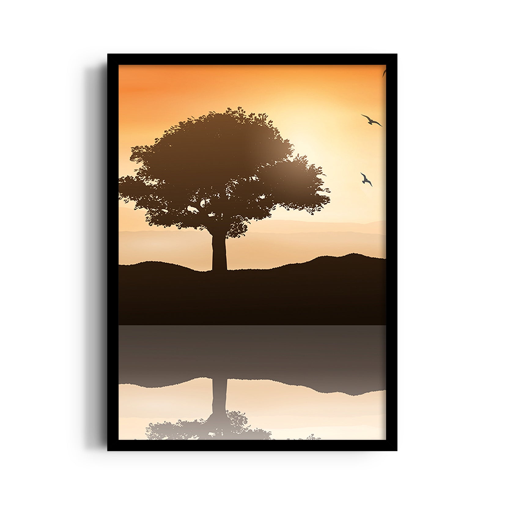 Amber Horizon Lone Tree - Landscape Modern Wall Art