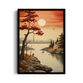 Crimson Lakeside Serenity – Landscape Modern Wall Art