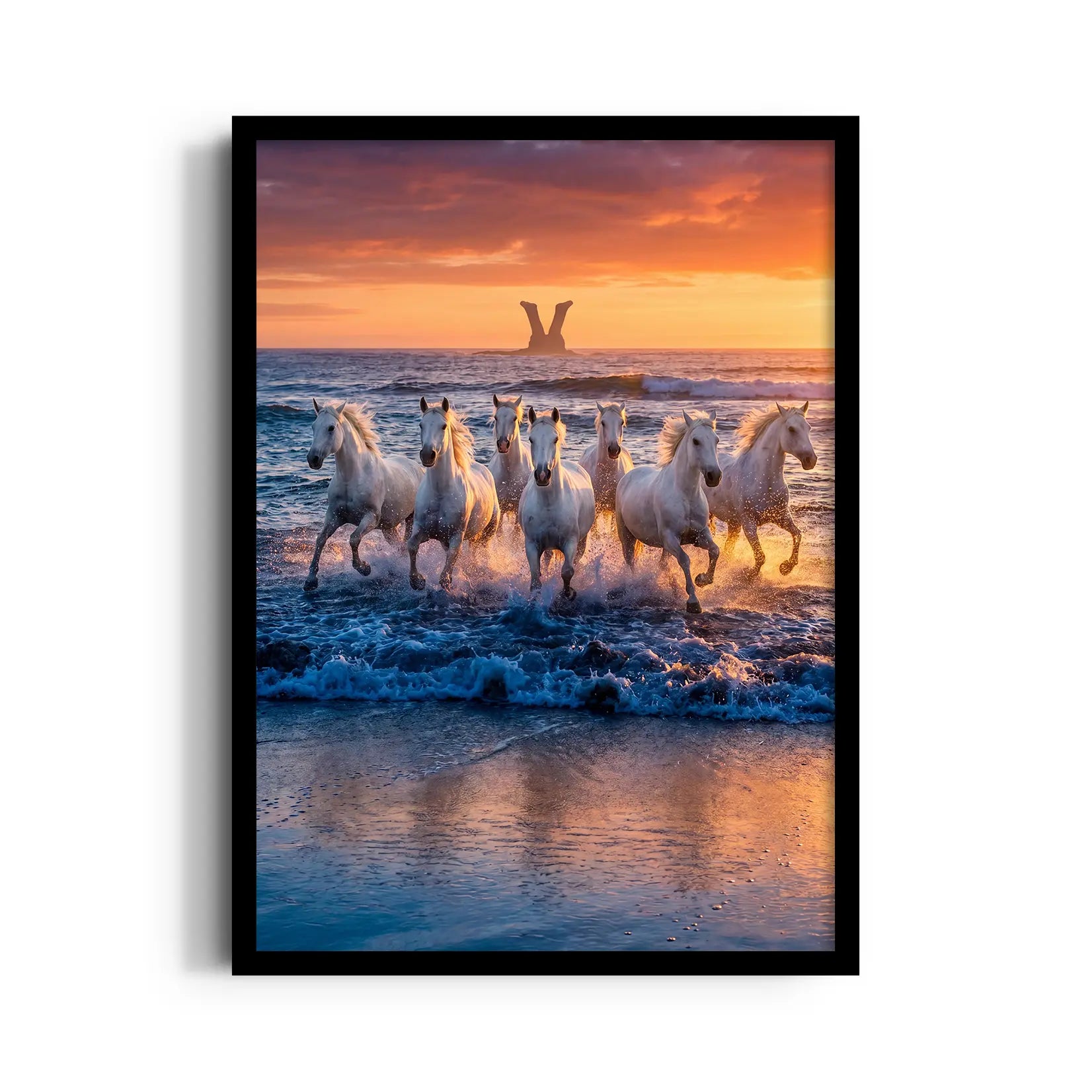 Majestic Shoreline Sprint - 7 Horses Wall Art