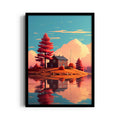 Scarlet Island Cabin Reflection – Landscape Modern Wall Art