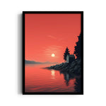 Crimson Lake Sunset Cabin - Landscape Modern Wall Art