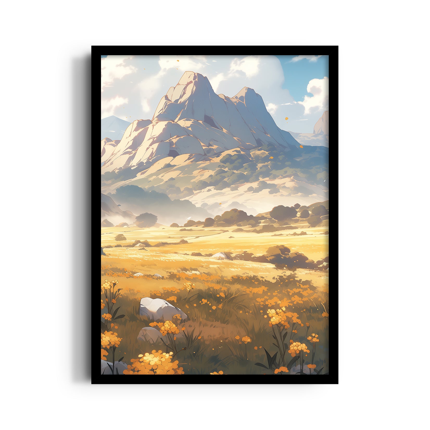Golden Meadow Mountain Vista - Landscape Modern Wall Art