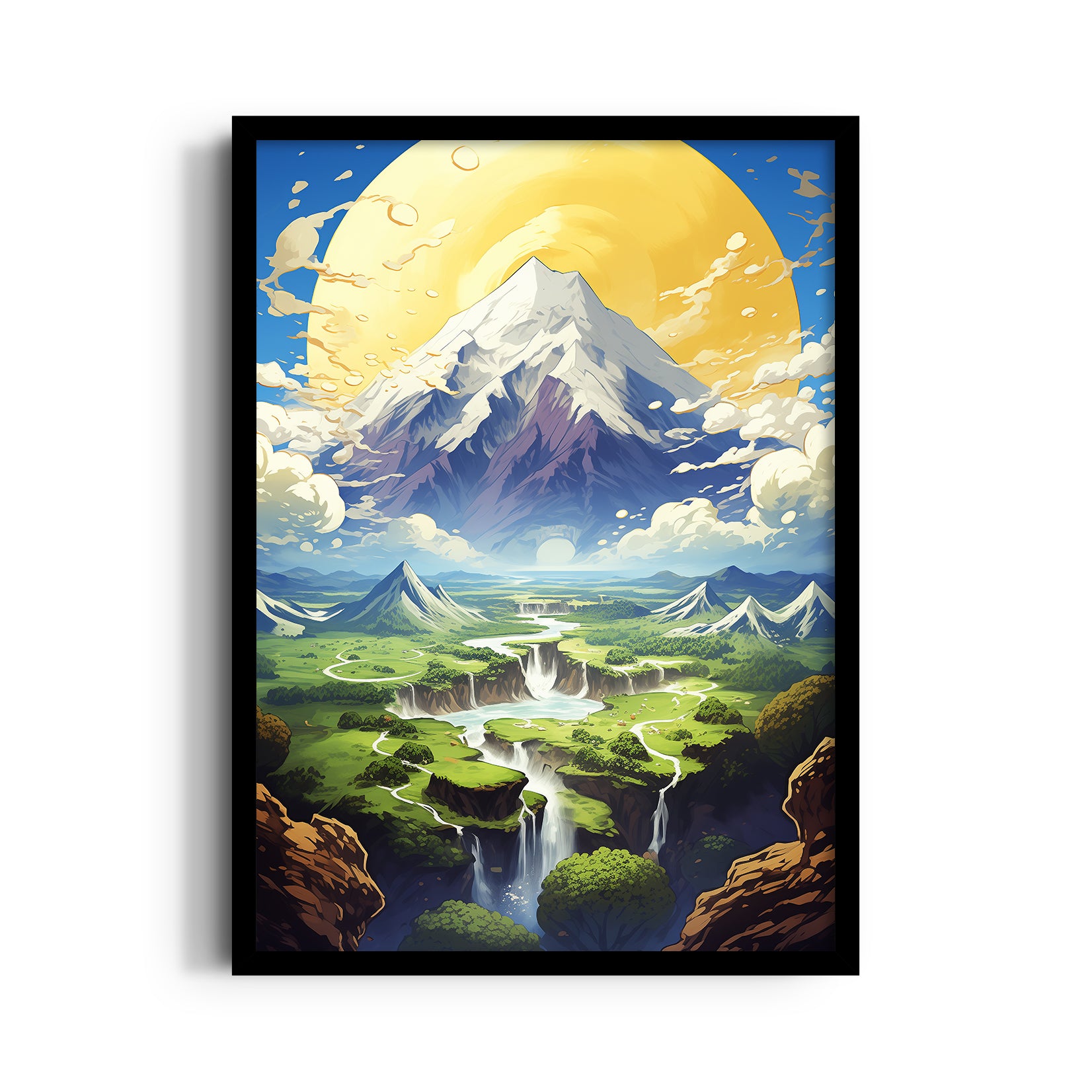 Celestial Summit Waterfall Valley - Landscape Modern Wall Art