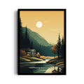 Golden Pines Cabin Reflection – Landscape Modern Wall Art