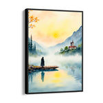 Misty Castle Lake Reverie - Landscape Modern Wall Art