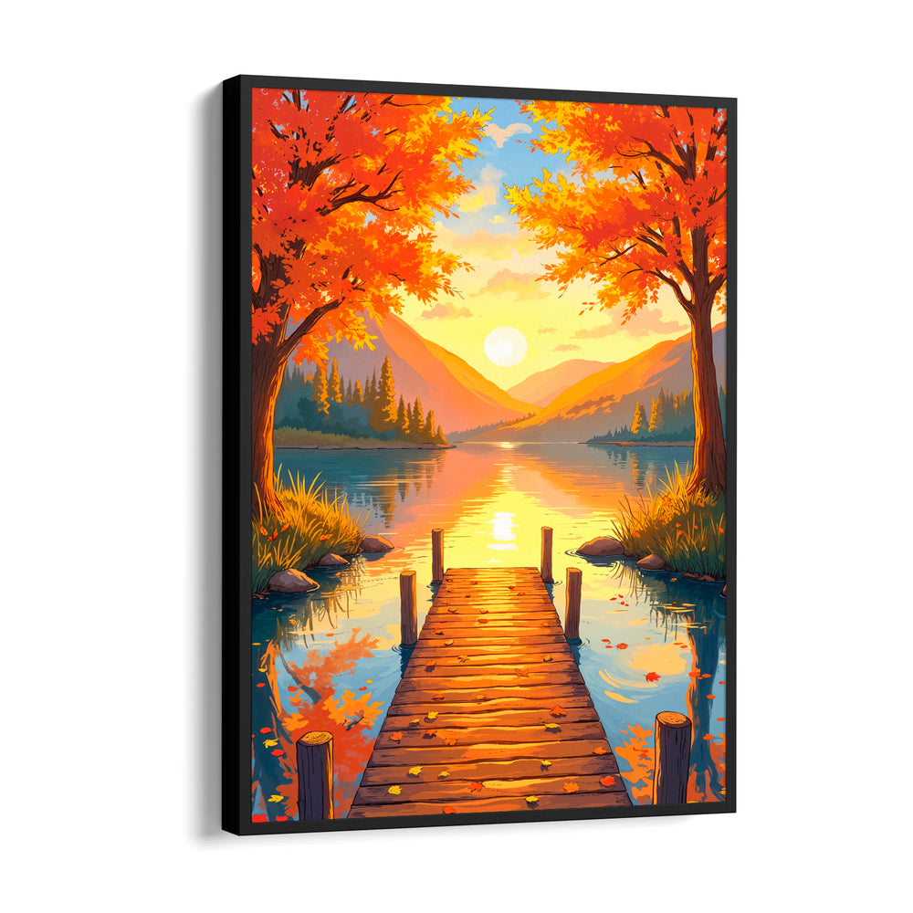 Autumn Lake Sunrise Pier - Landscape Modern Wall Art