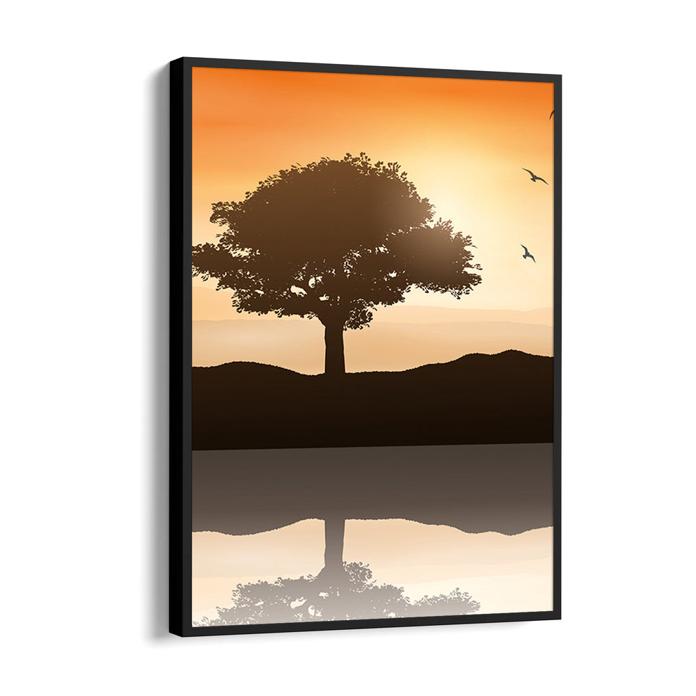 Amber Horizon Lone Tree – Landscape Modern Wall Art - Pillow Fights