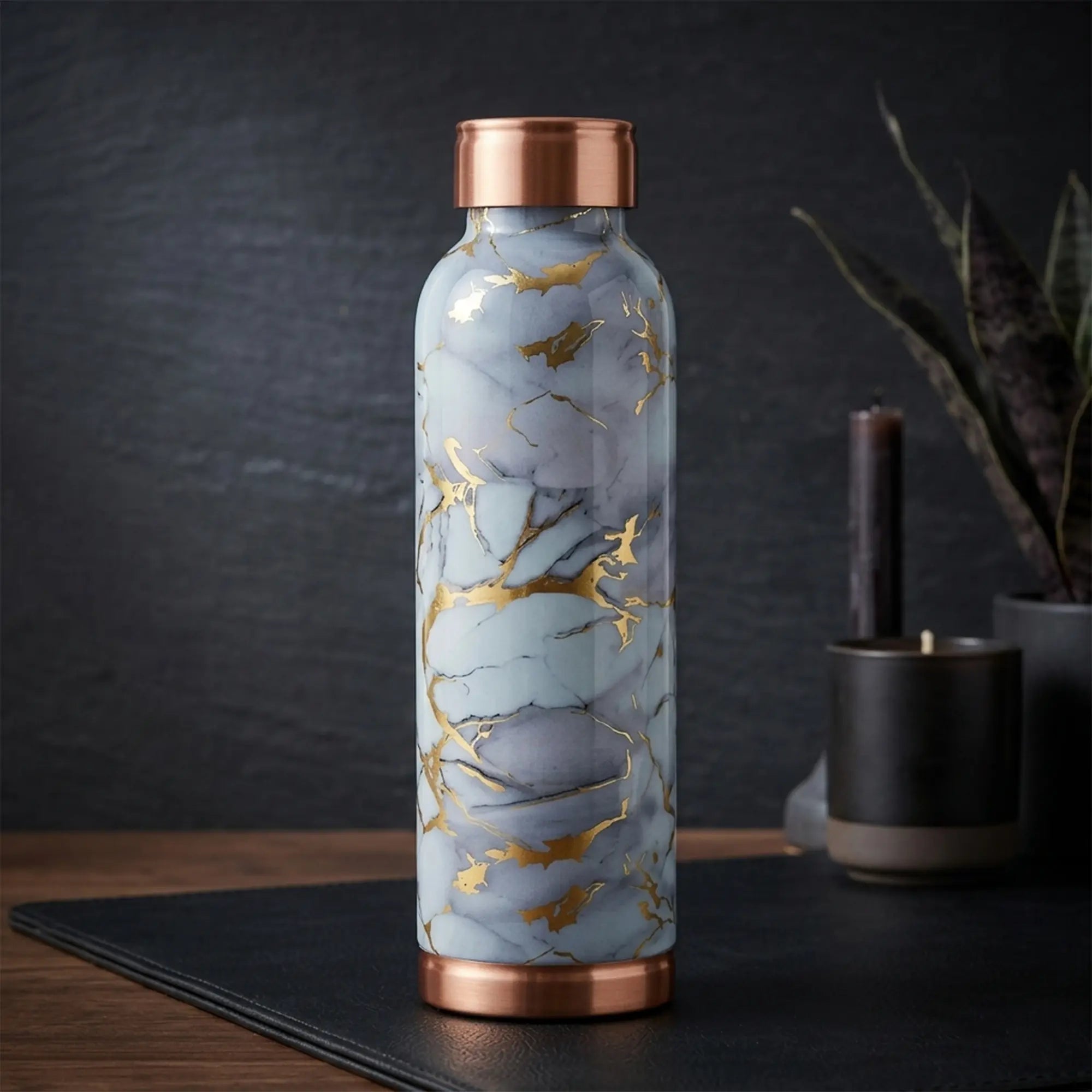 Grey Marble Gold Vein Copper Bottle