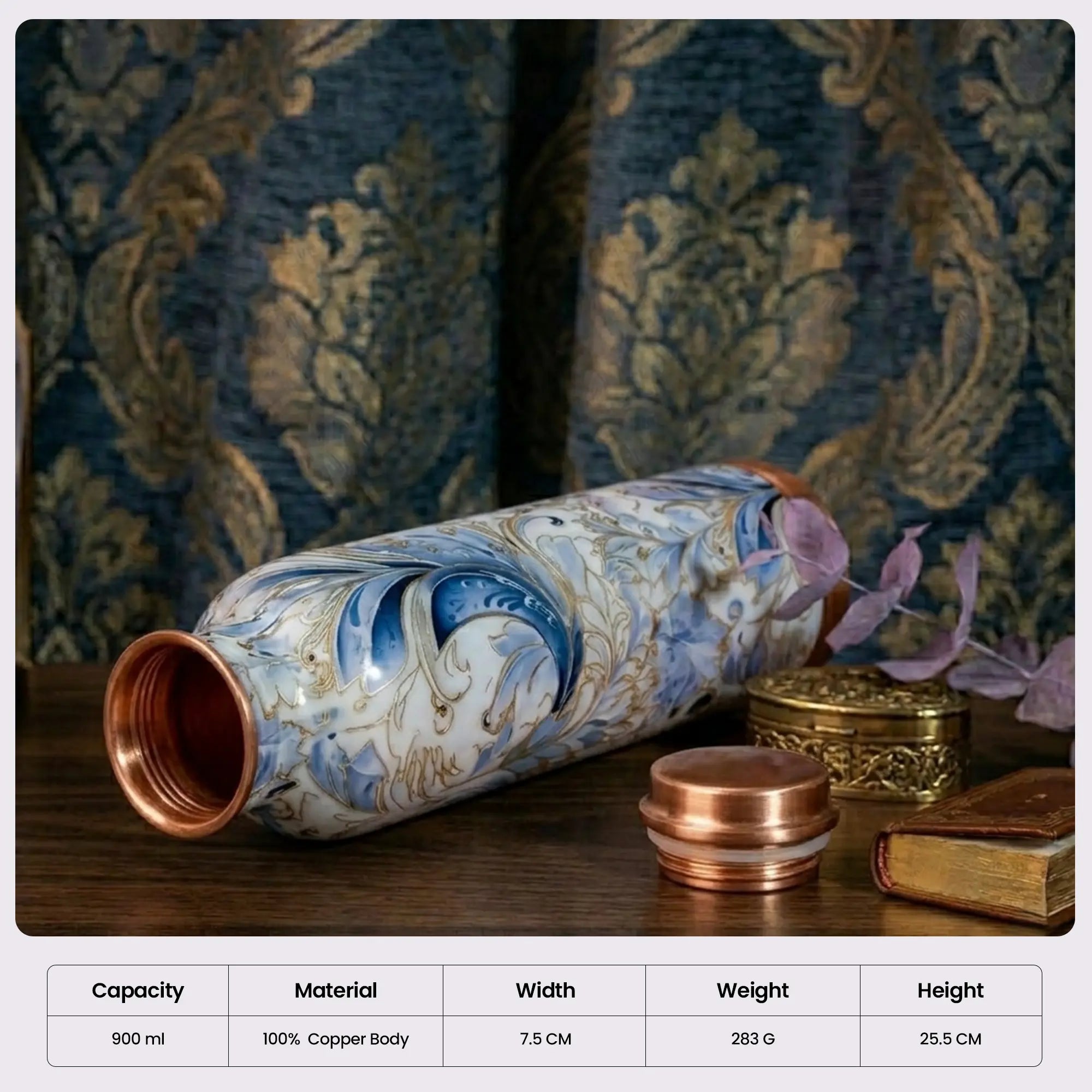 Grey Blue Marble Print Copper Bottle